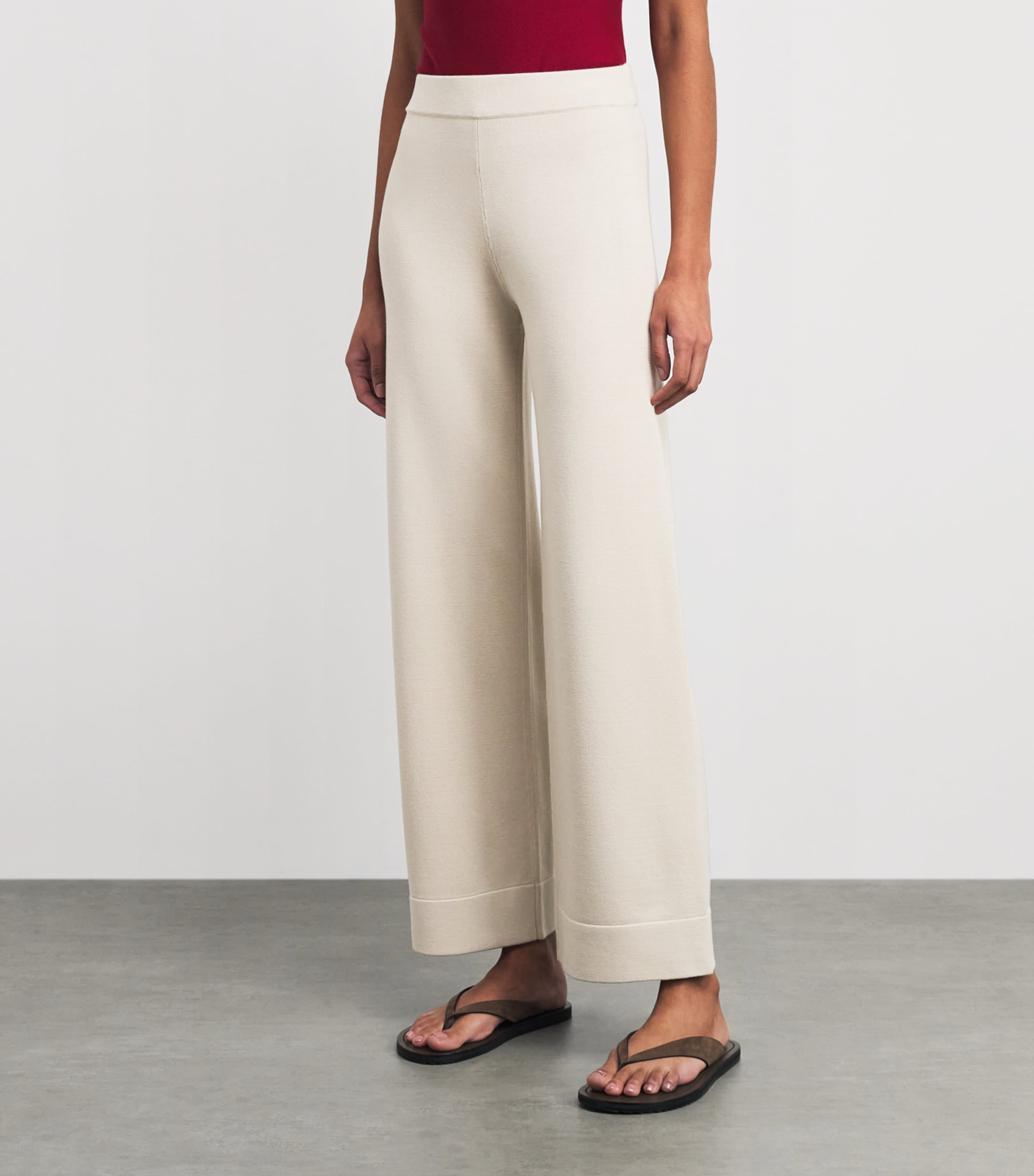 MM Womens Knitted Wide-Leg Trousers Ivory Image 4