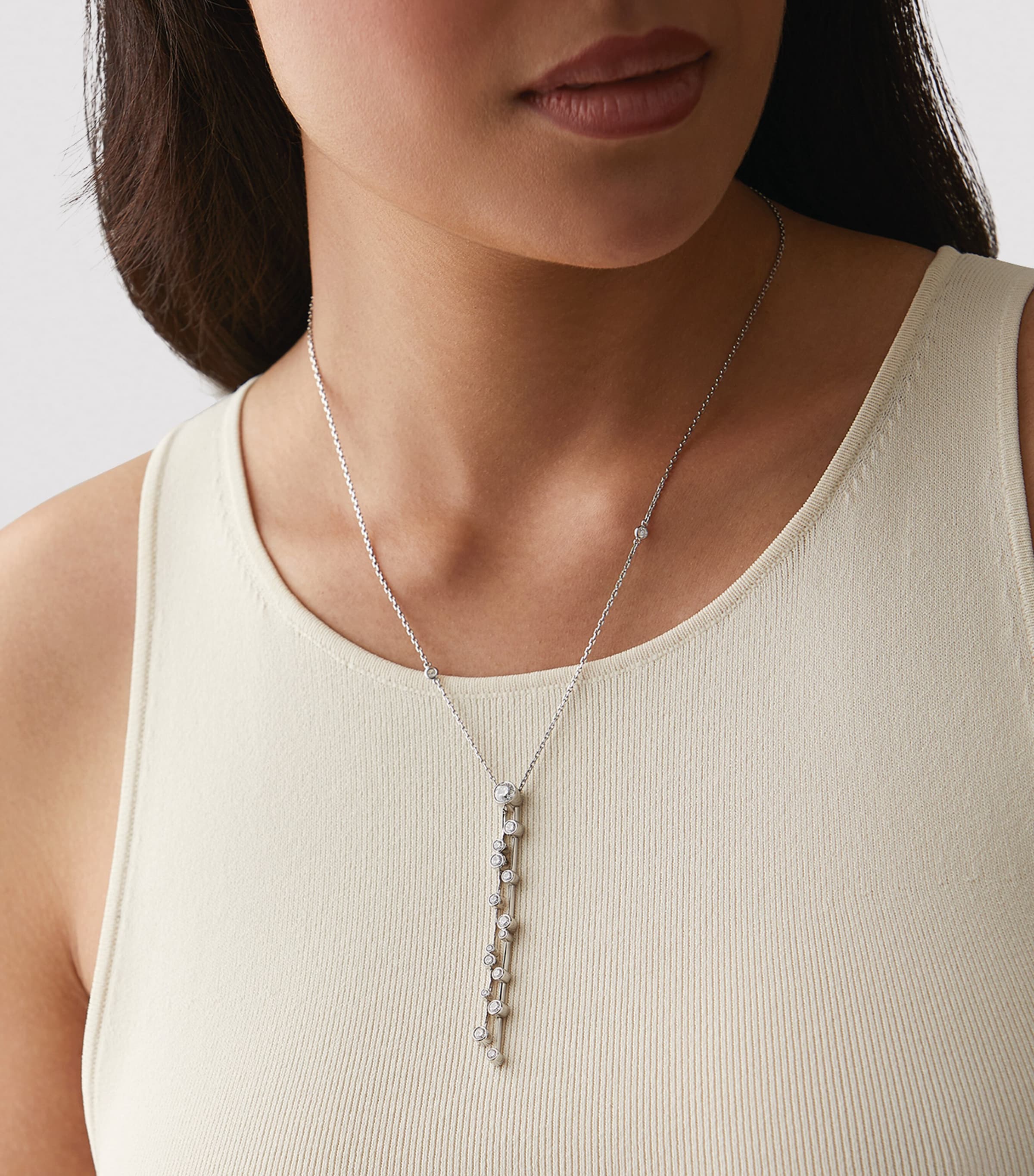 Platinum and Diamond Raindance Double Drop Pendant Necklace PLATINUM Image 3