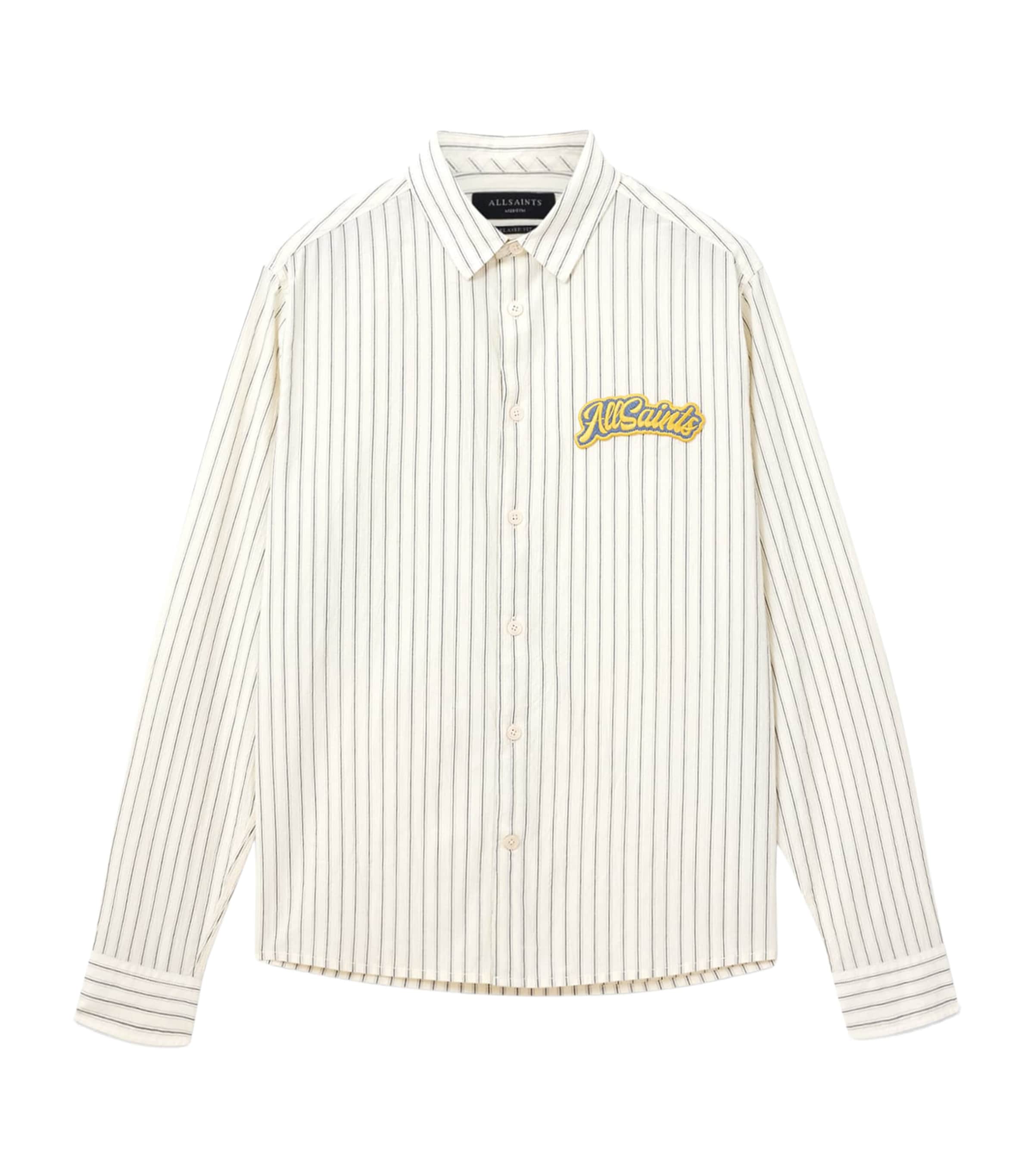 AllSaints Mens Organic Cotton Stripe Shirt Pebble White Image 1