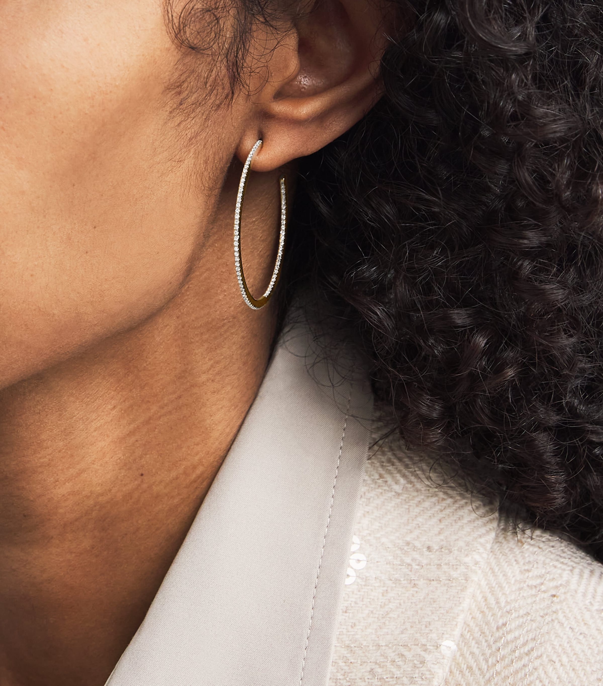 Yellow Gold and Diamond Pavé Hoop Earrings YELLOW GOLD Image 5