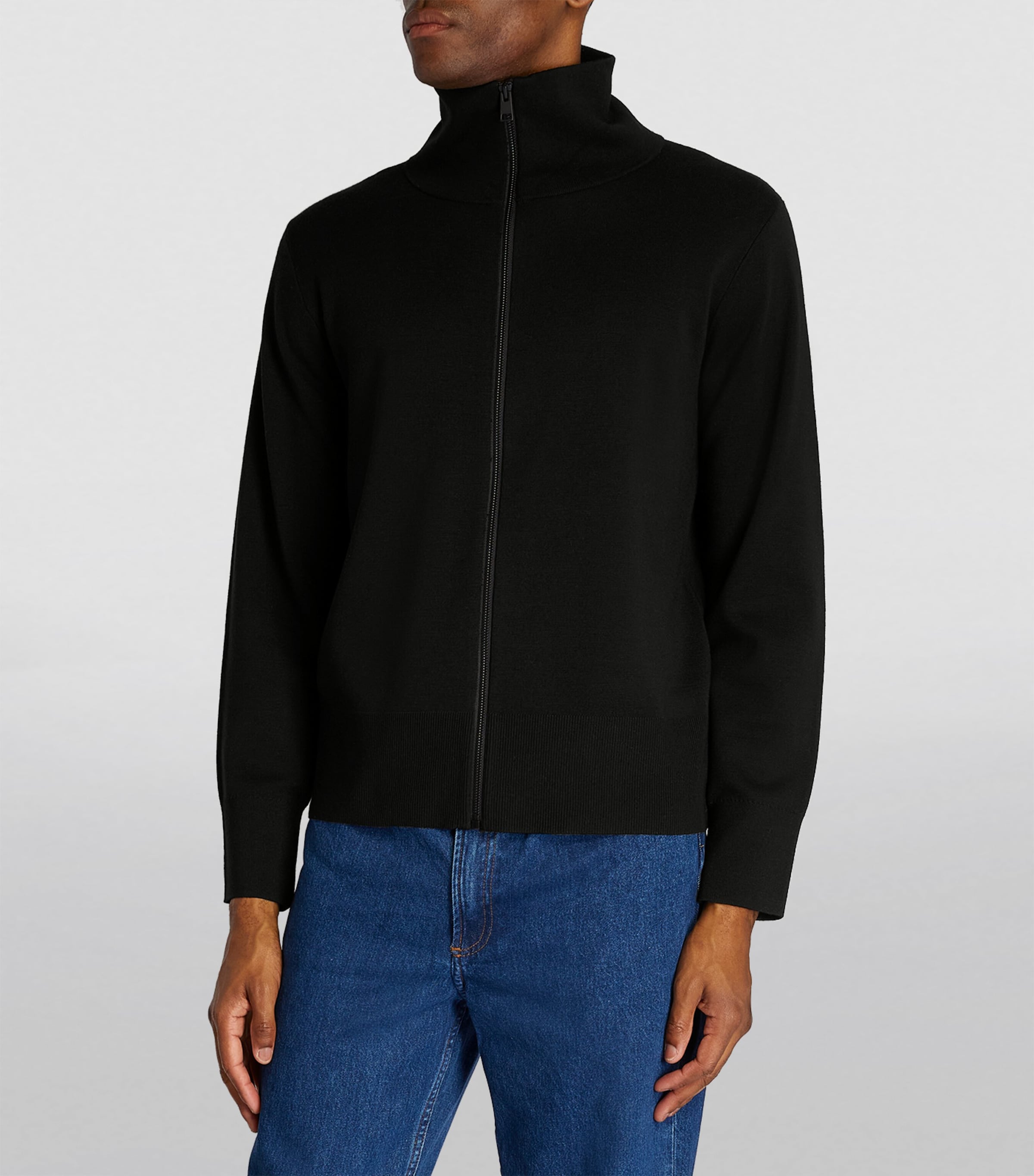 Wool Zip-Up Cardigan BLACK Image 3