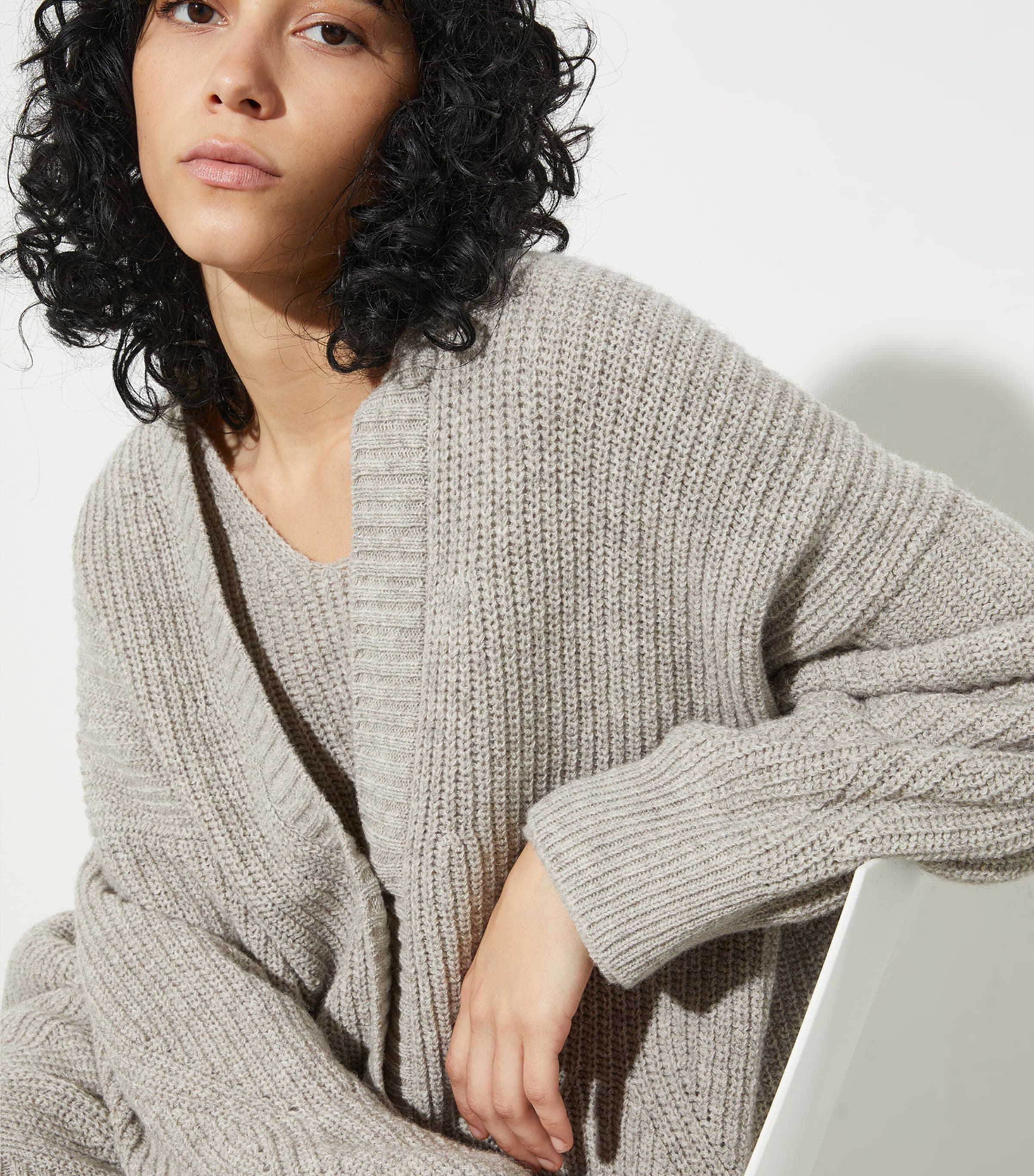 Wool-Blend Oversized Cardigan SAND Image 6