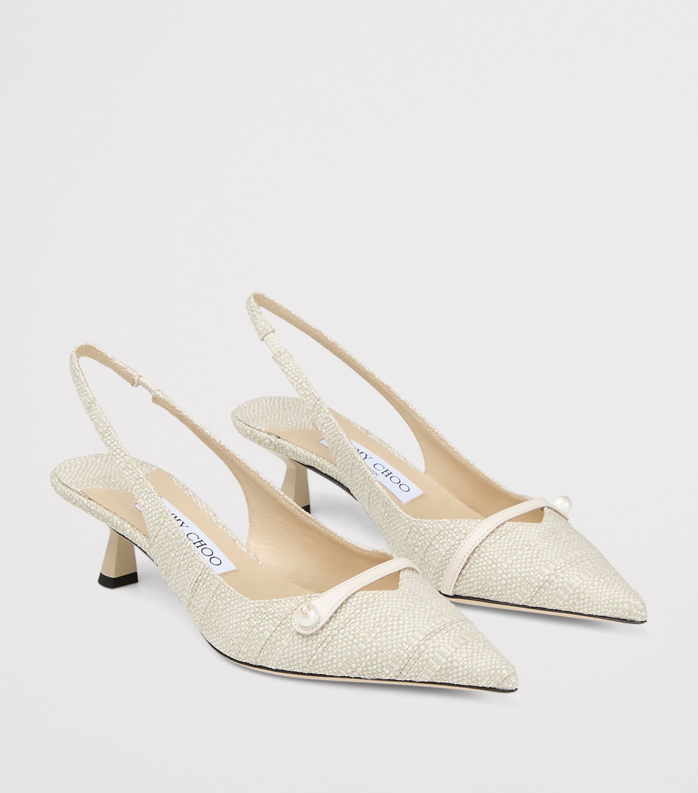 Jimmy Choo Womens Amita 45 Woven Slingback Pumps Natural Image 2