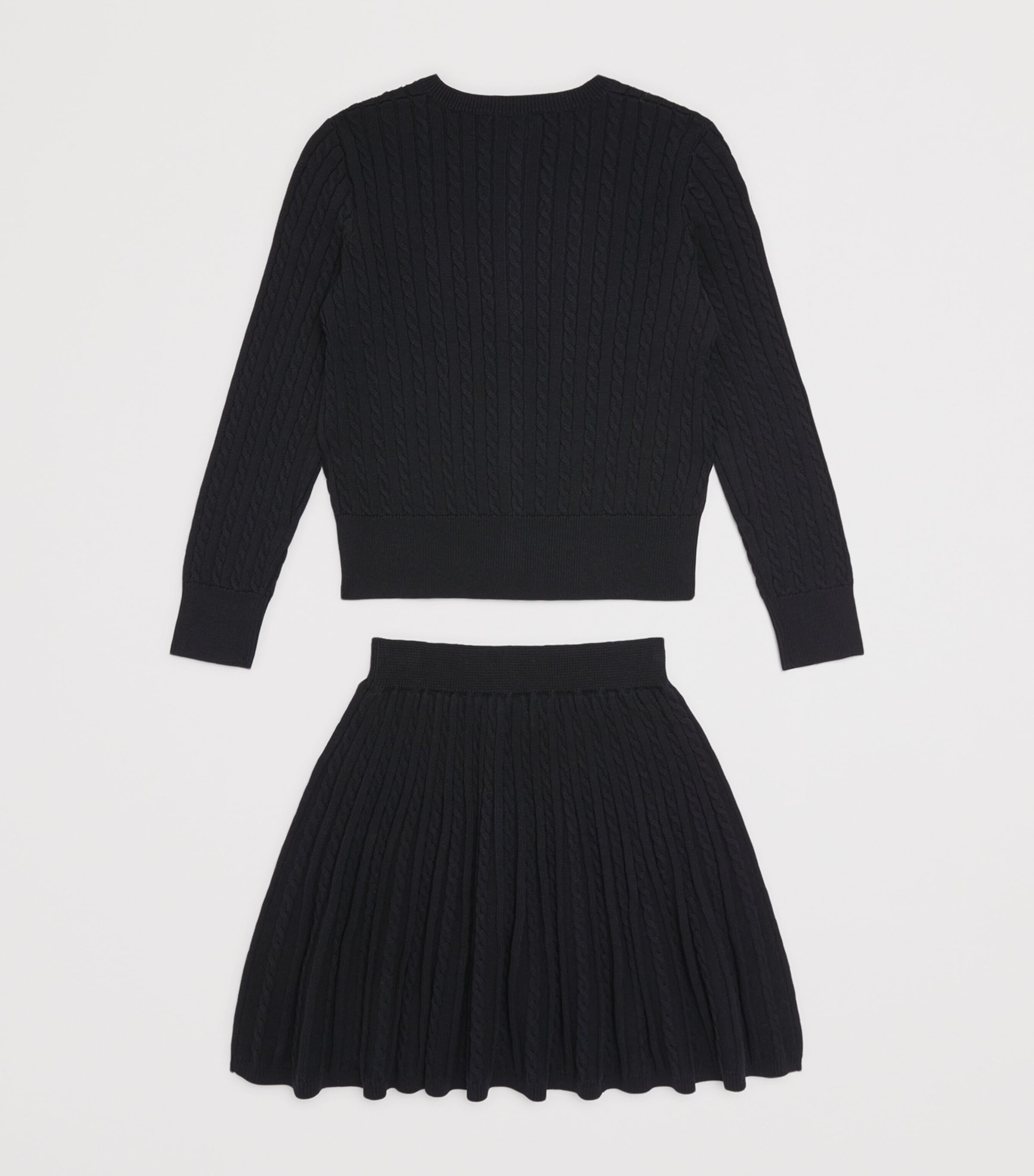 Ralph Lauren Kids Cotton Cable-Knit Cardigan and Skirt Set (7-14 Years) Polo Black Image 2