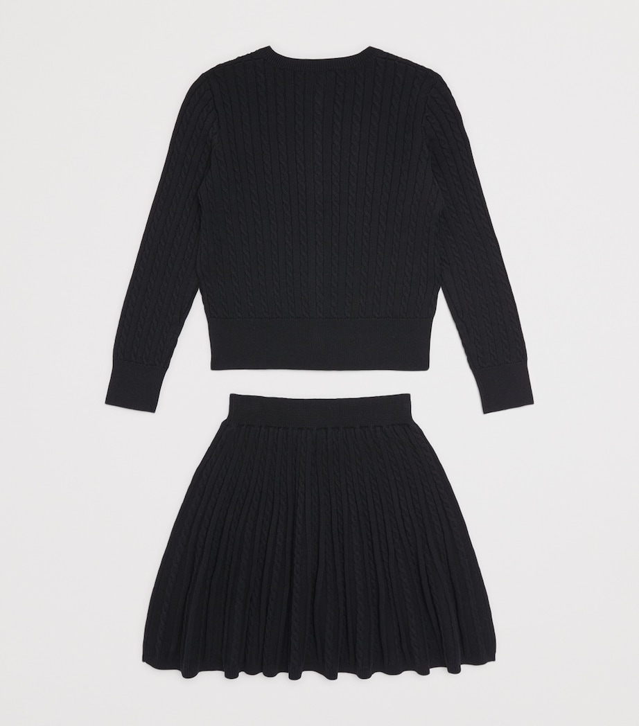 Ralph Lauren Kids Cotton Cable-Knit Cardigan and Skirt Set (7-14 Years) Polo Black Image 2