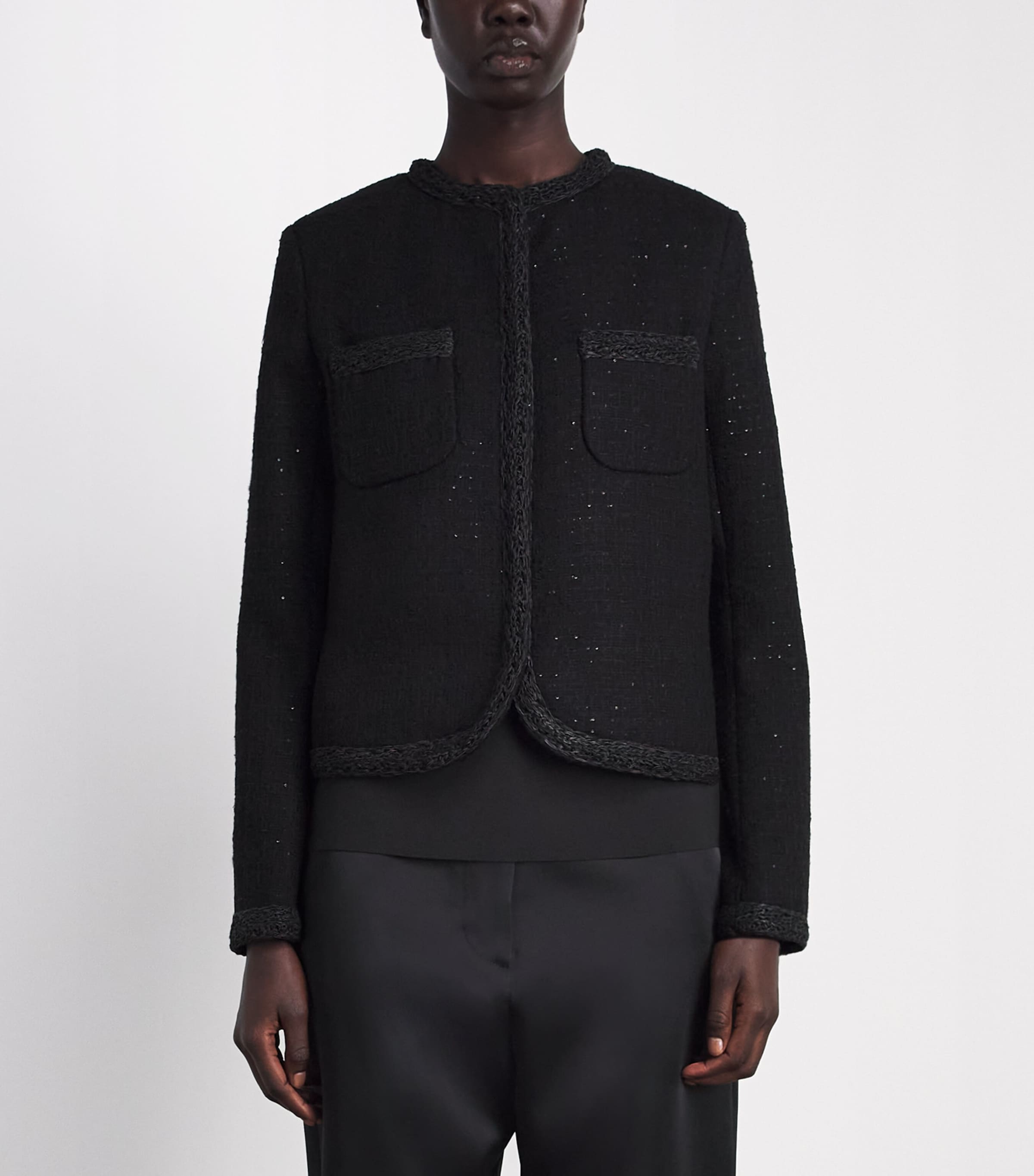 Fabiana Filippi Womens Tweed Sequin Cropped Jacket Nero Image 4