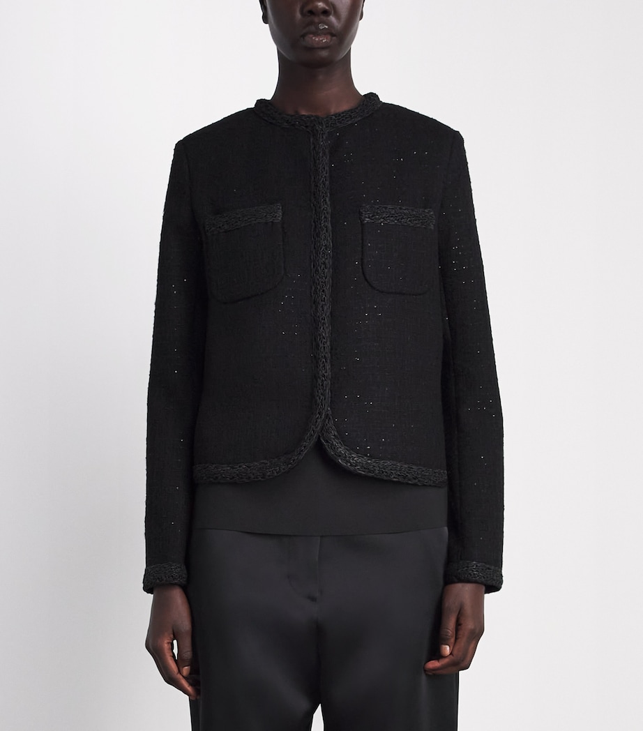 Fabiana Filippi Womens Tweed Sequin Cropped Jacket Nero Image 4