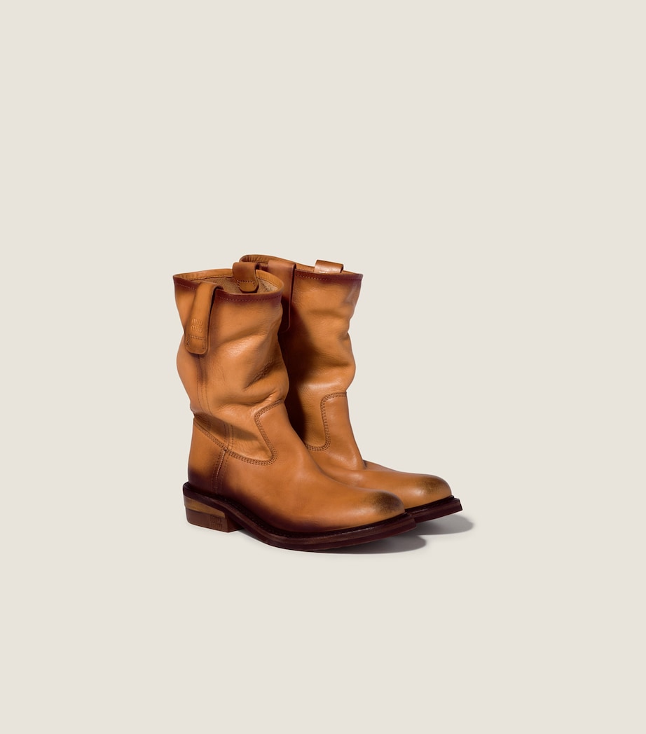 Miu Miu Leather Slouched Boots Brown Image 3
