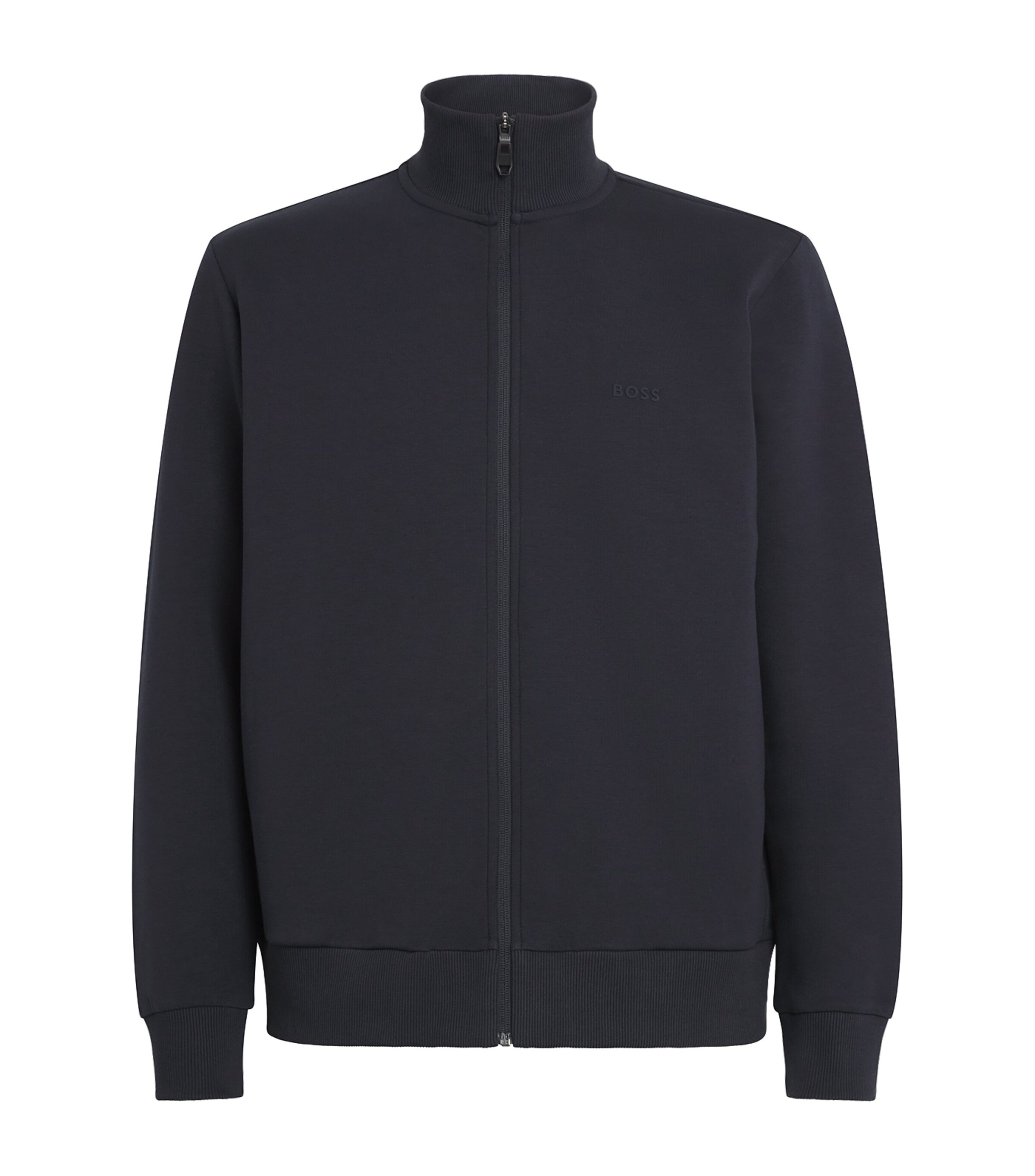 BOSS Mens Stretch-Cotton Zip-Up Sweatshirt Dark Blue Image 1