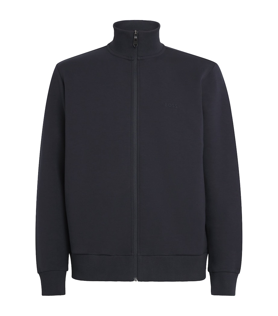 BOSS Mens Stretch-Cotton Zip-Up Sweatshirt Dark Blue Image 1