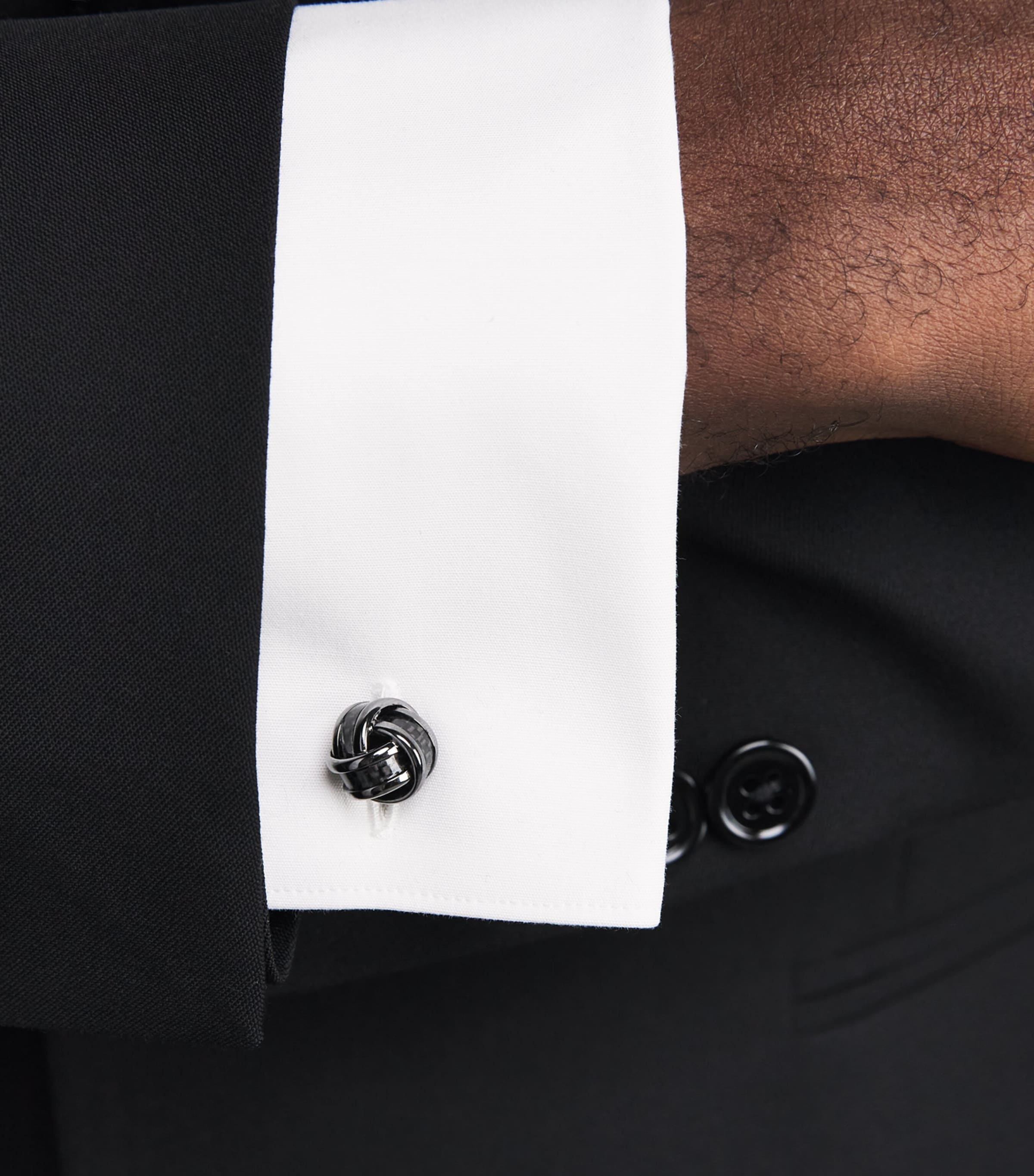 Carbon Fibre Knot Cufflinks and Stud Set BLACK Image 3