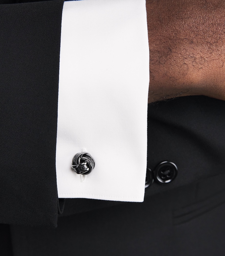 Carbon Fibre Knot Cufflinks and Stud Set BLACK Image 3