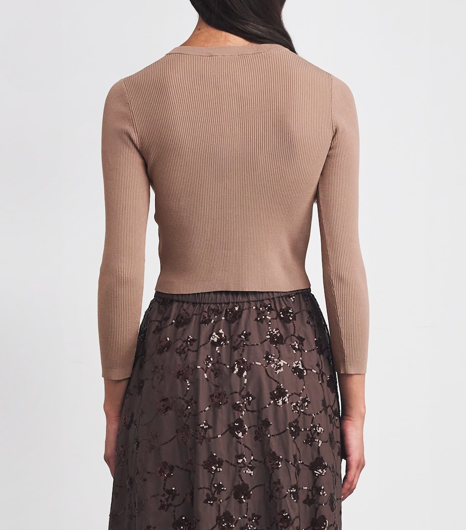 Rib-Knit Cropped Cardigan MARRON GLACE' Image 4