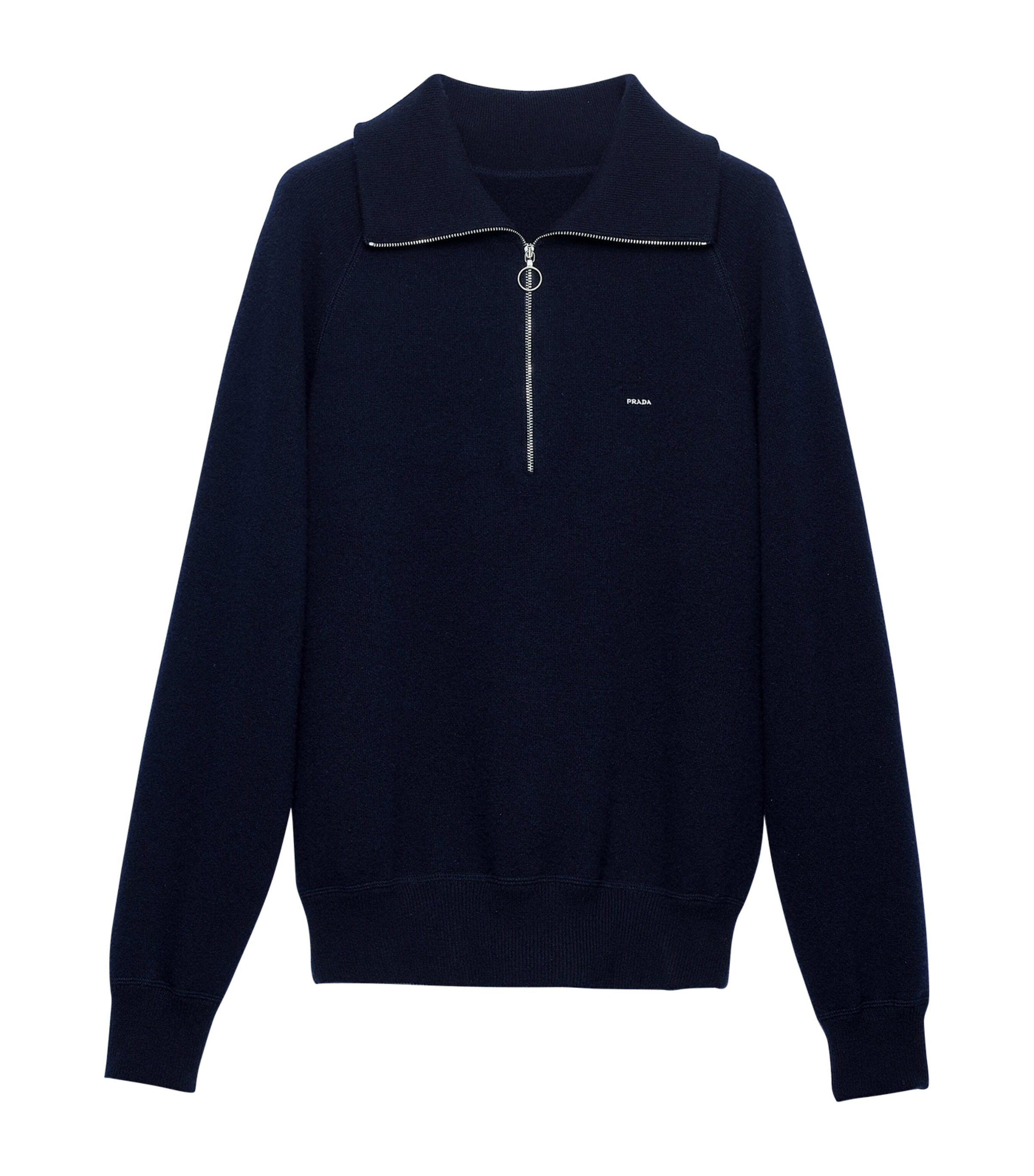 Prada Mens Wool-Cashmere Quarter-Zip Sweater Blue Image 1