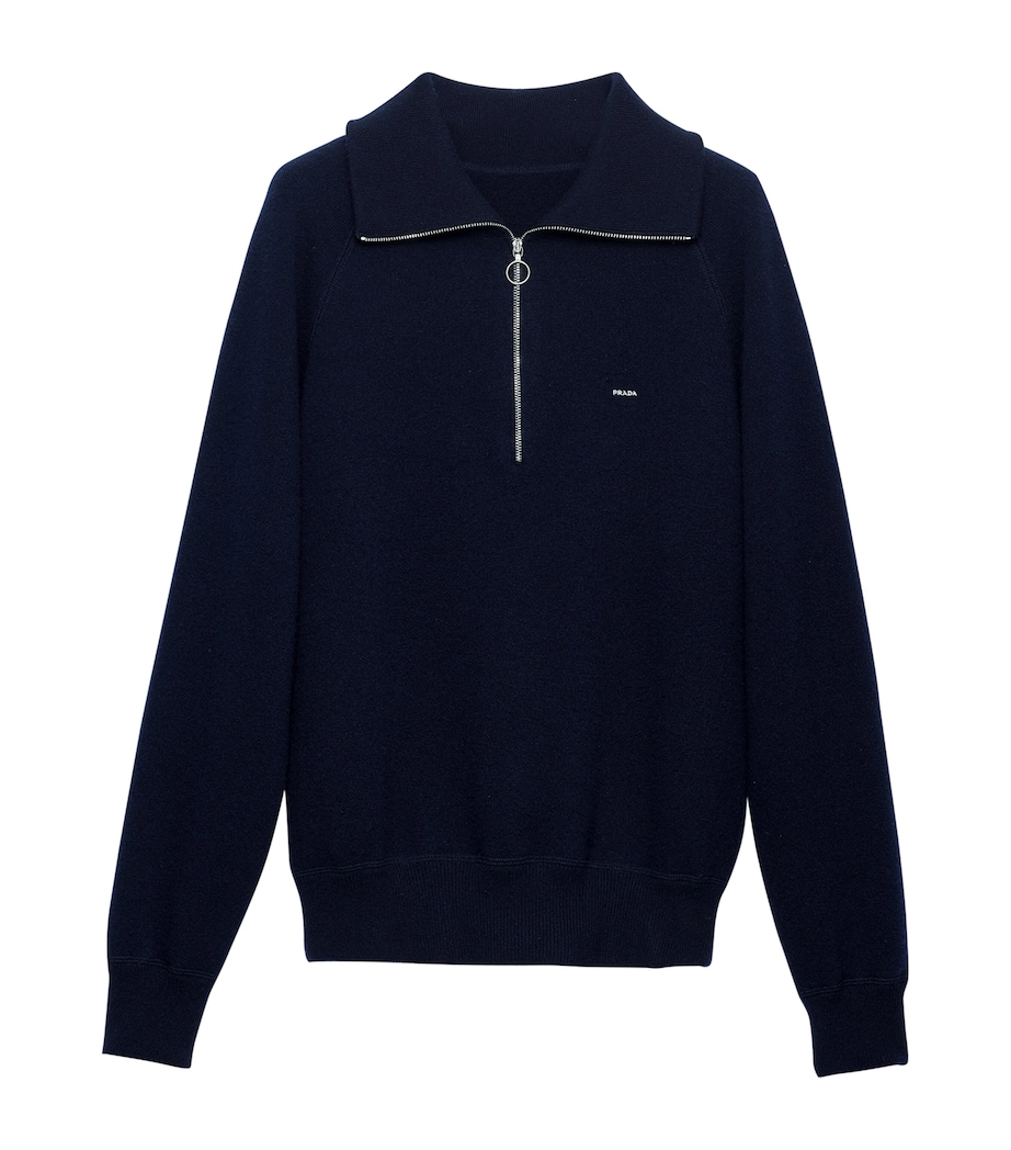 Prada Mens Wool-Cashmere Quarter-Zip Sweater Blue Image 1