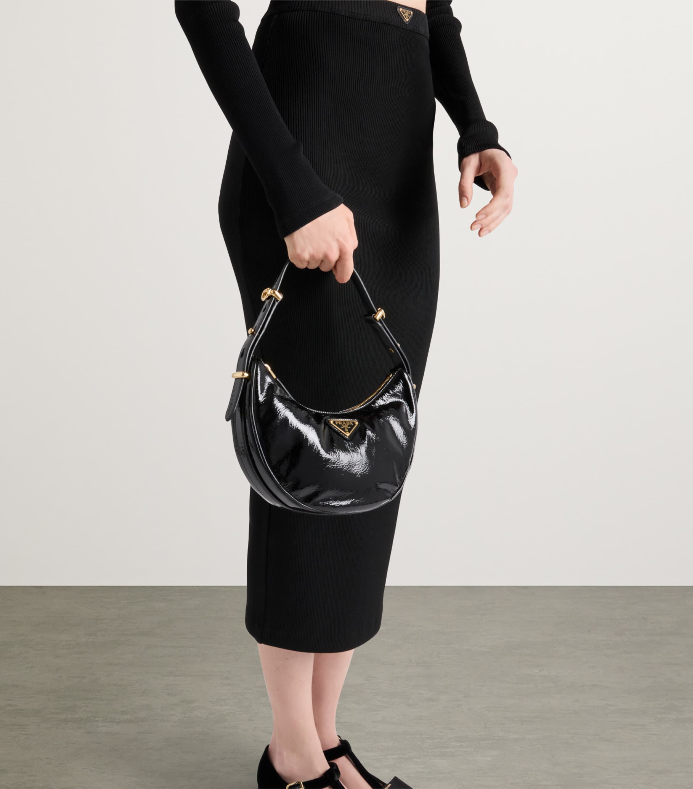 Prada Ribbed Jersey Logo Midi Skirt | Harrods UK