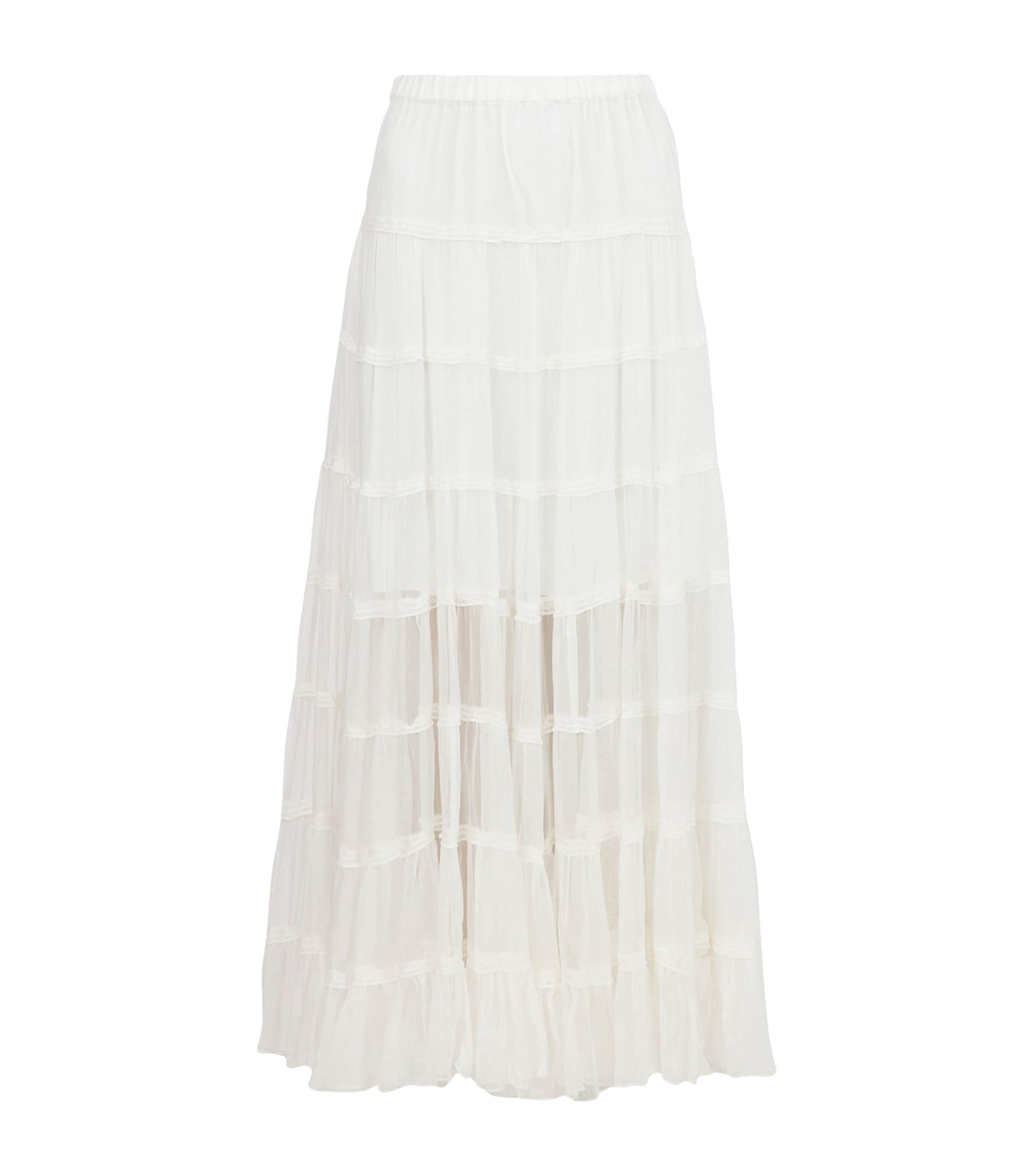 AllSaints Womens Eva Tiered Midi Skirt Chalk White Image 1