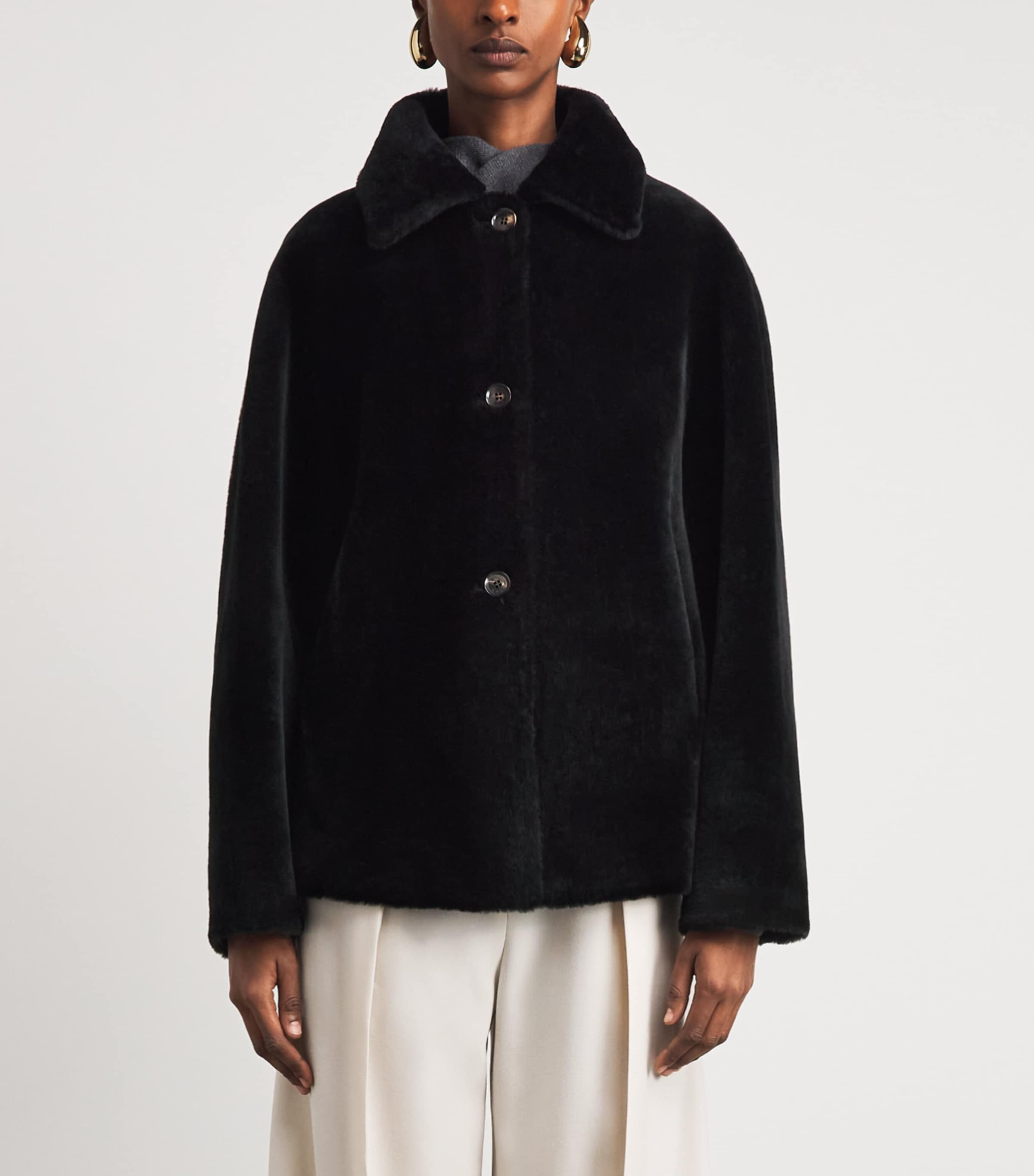 Kiton Womens Shearling Reversible Jacket Black Image 4
