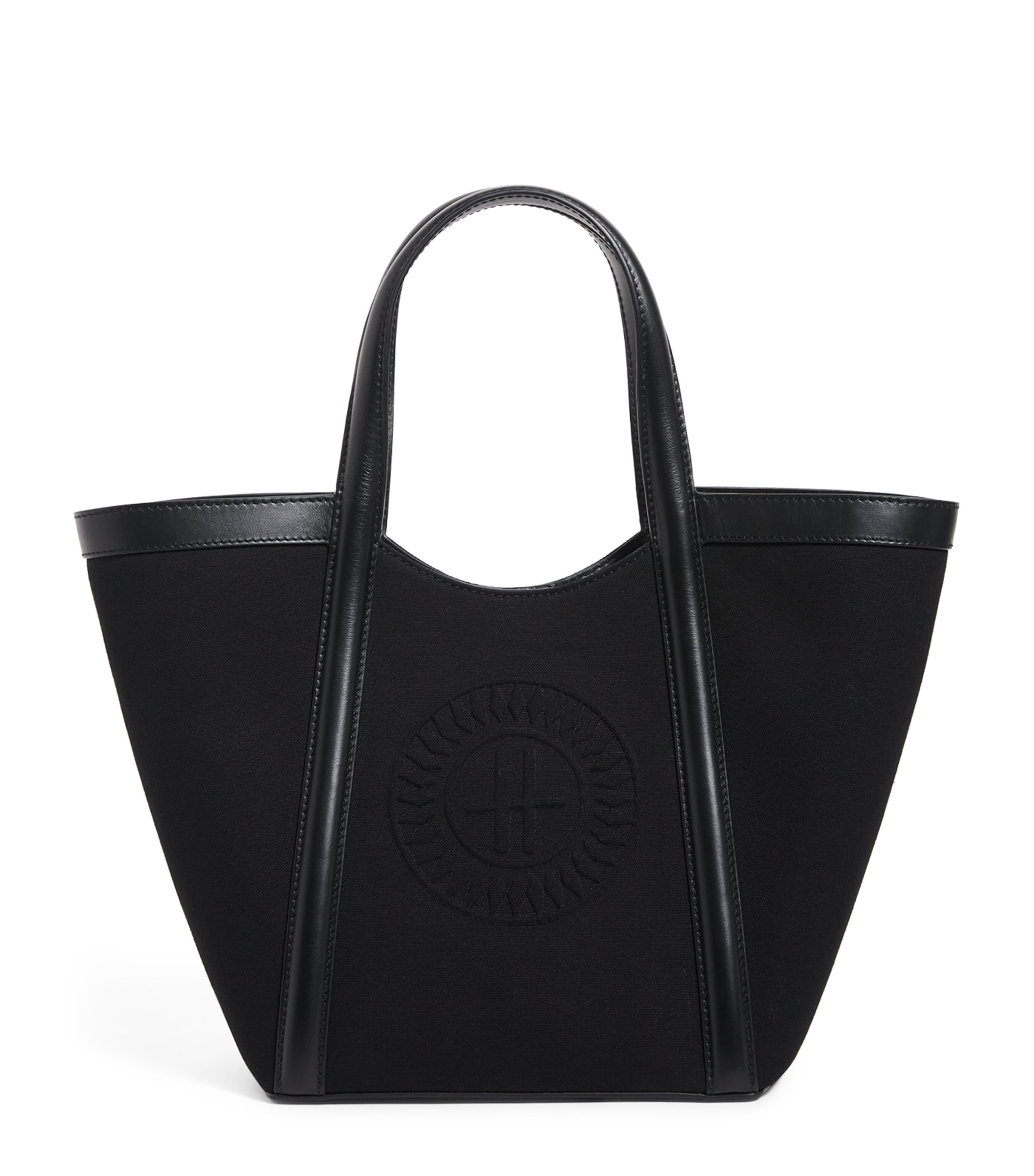 Harrods Small Canvas-leather Embossed Tote Bag In Black