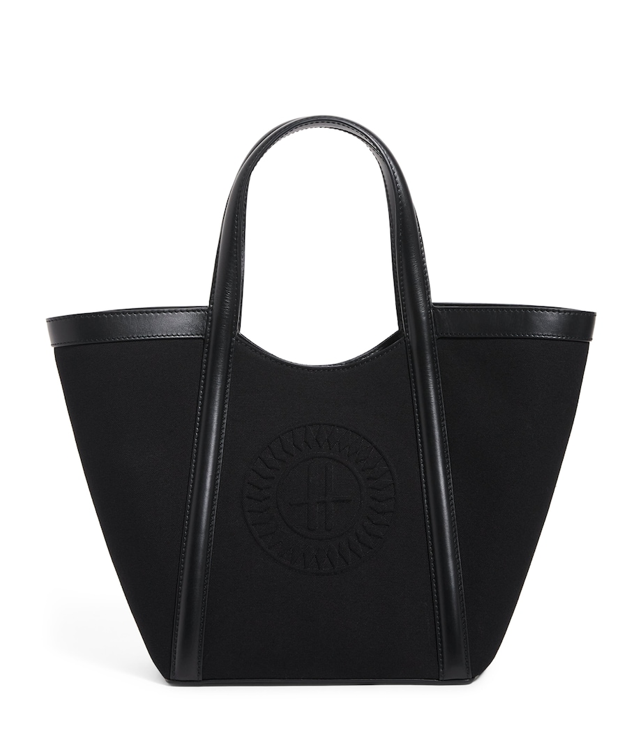 Small Canvas-Leather Embossed Tote Bag BLACK Image 1