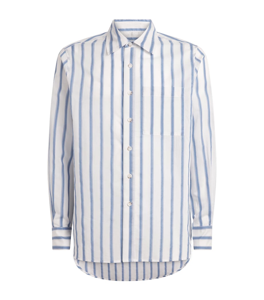 COMMAS Mens Cotton Silk Gradient-Stripe Shirt Blue Image 1