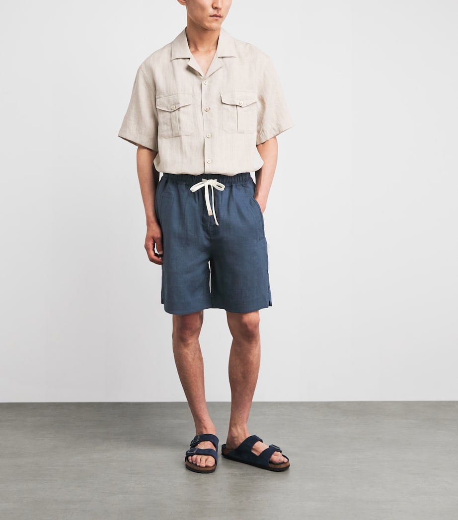 Eleventy Mens Linen Drawstring Bermuda Shorts Royal Image 2