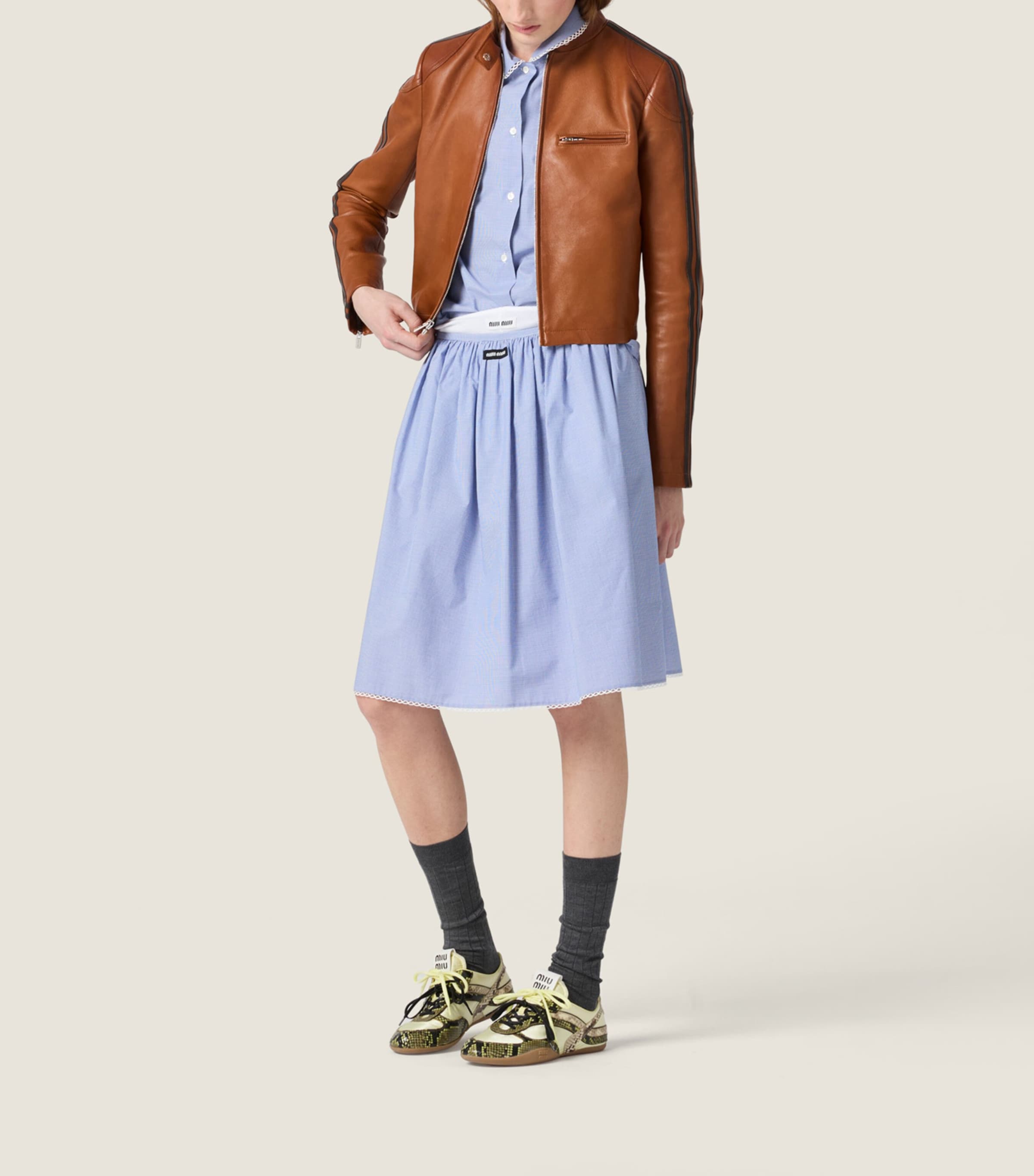 Miu Miu Womens Cotton Gingham Midi Skirt Image 2