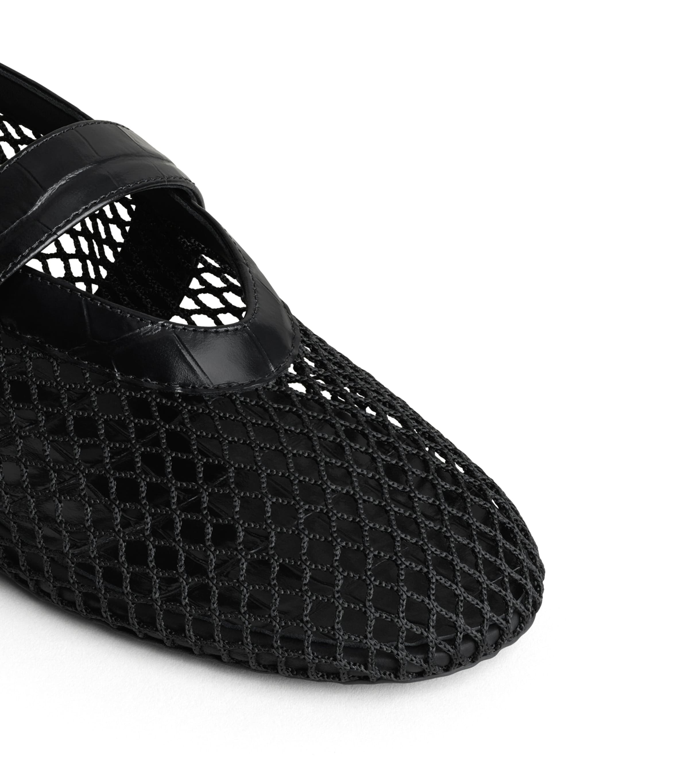 Alaïa Womens Croc-Embossed Leather Mesh Ballet Flats Black Image 4