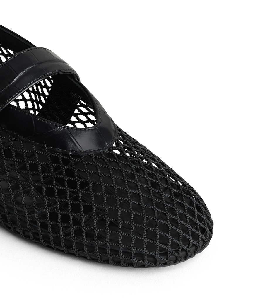 Alaïa Womens Croc-Embossed Leather Mesh Ballet Flats Black Image 4