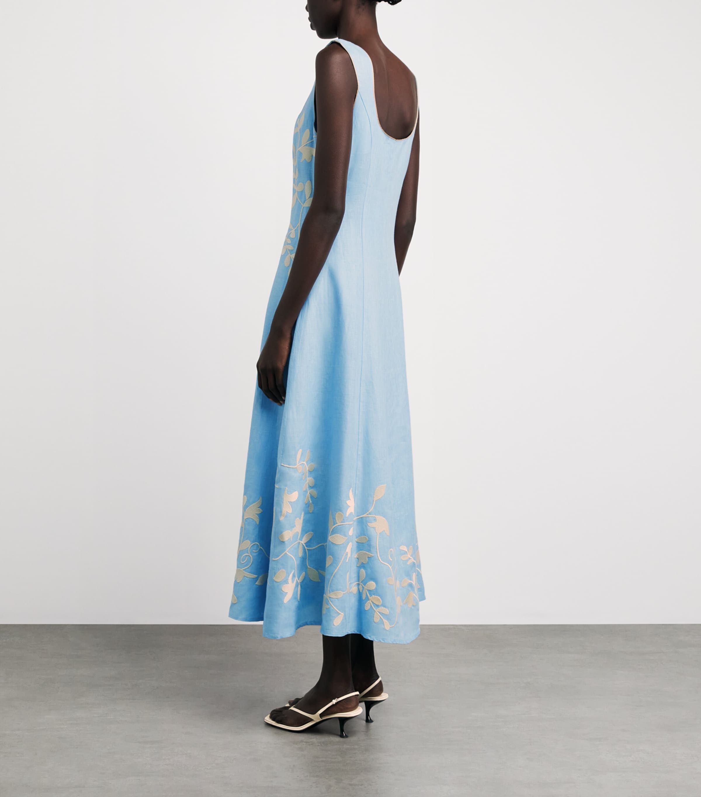 LUG VON SIGA Womens Linen Embroidered Mila Midi Dress Blue Image 4