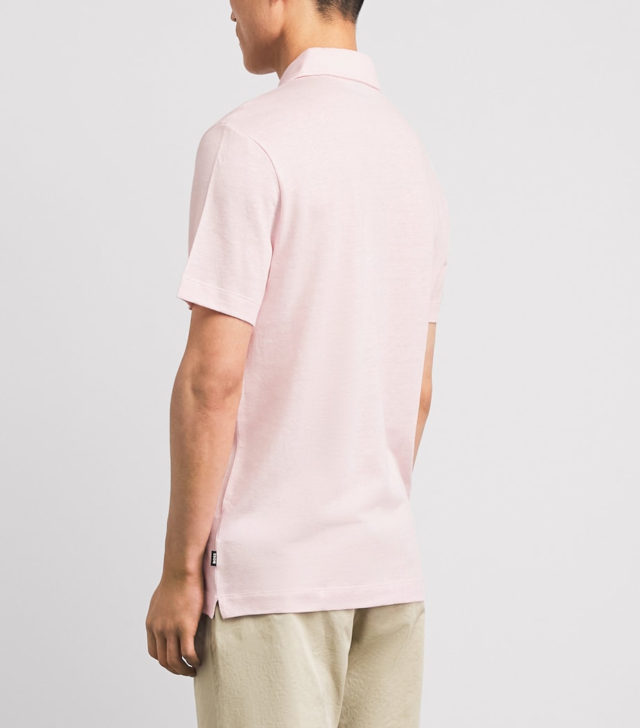 BOSS Mens Linen-Cotton Polo Shirt Open Pink Image 5