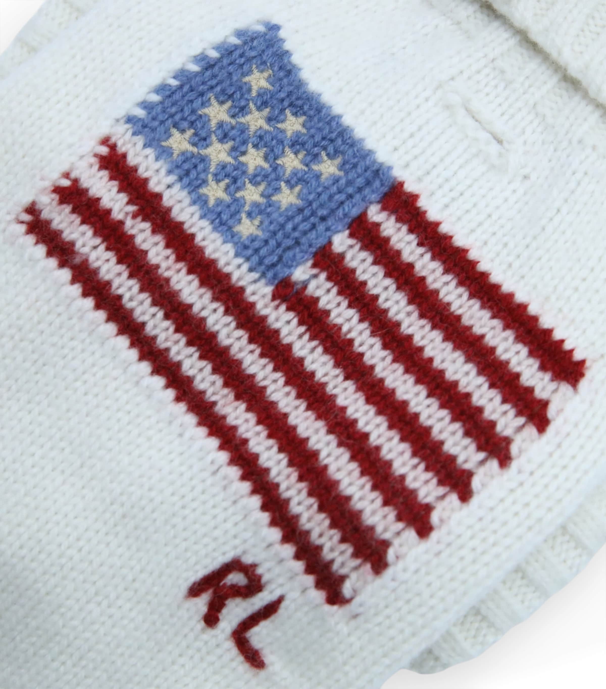 Wool-Cashmere Flag Dog Sweater (L) WHITE Image 3