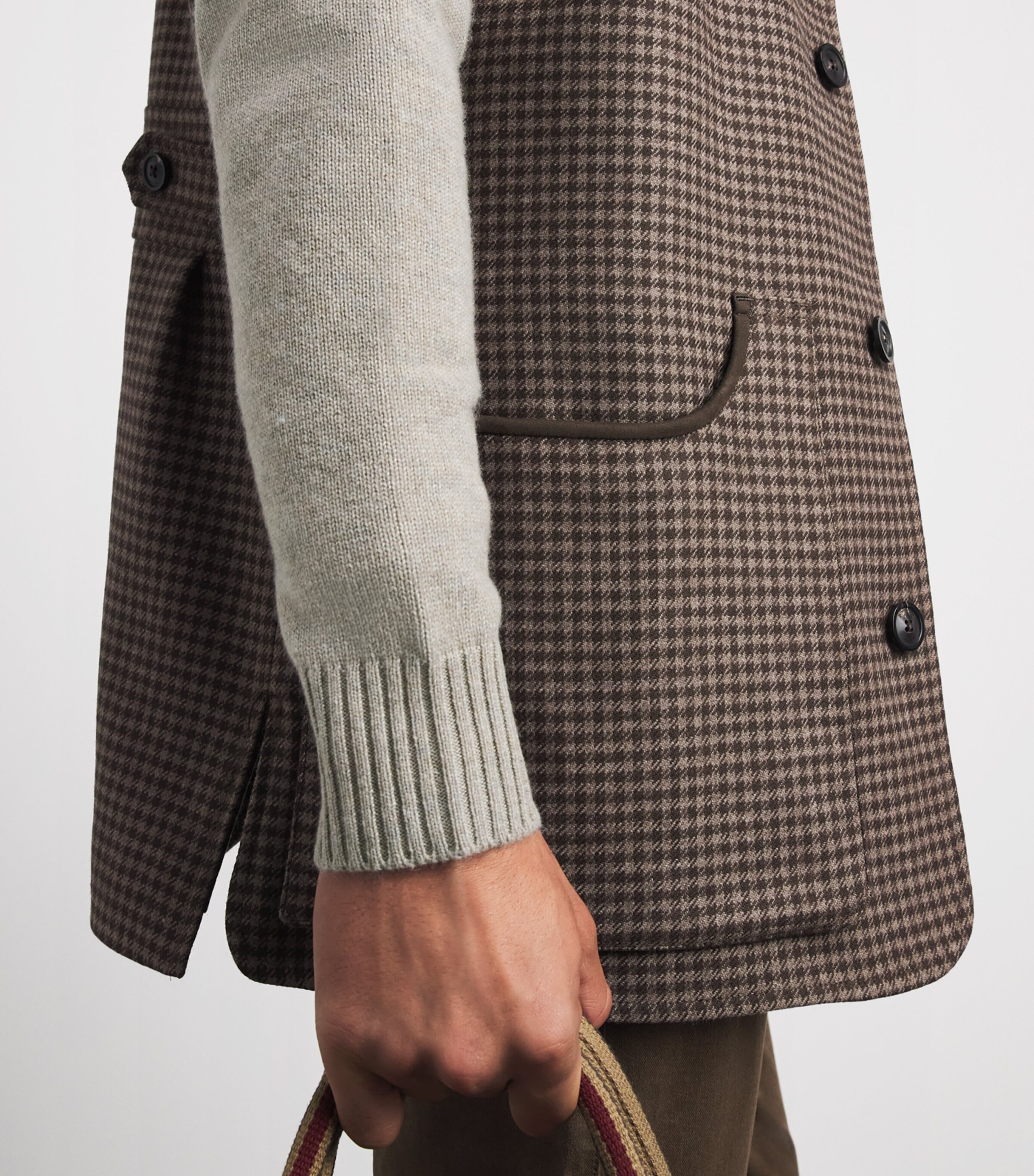 Purdey Mens Cashmere Leather Trim Quarter-Zip Sweater Pigeon Image 3