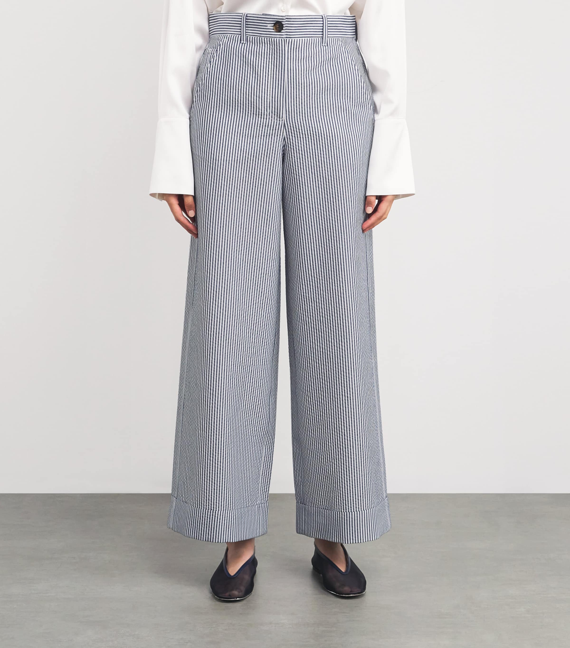 Stripe Wide-Leg Trousers NAVY/WHITE Image 3