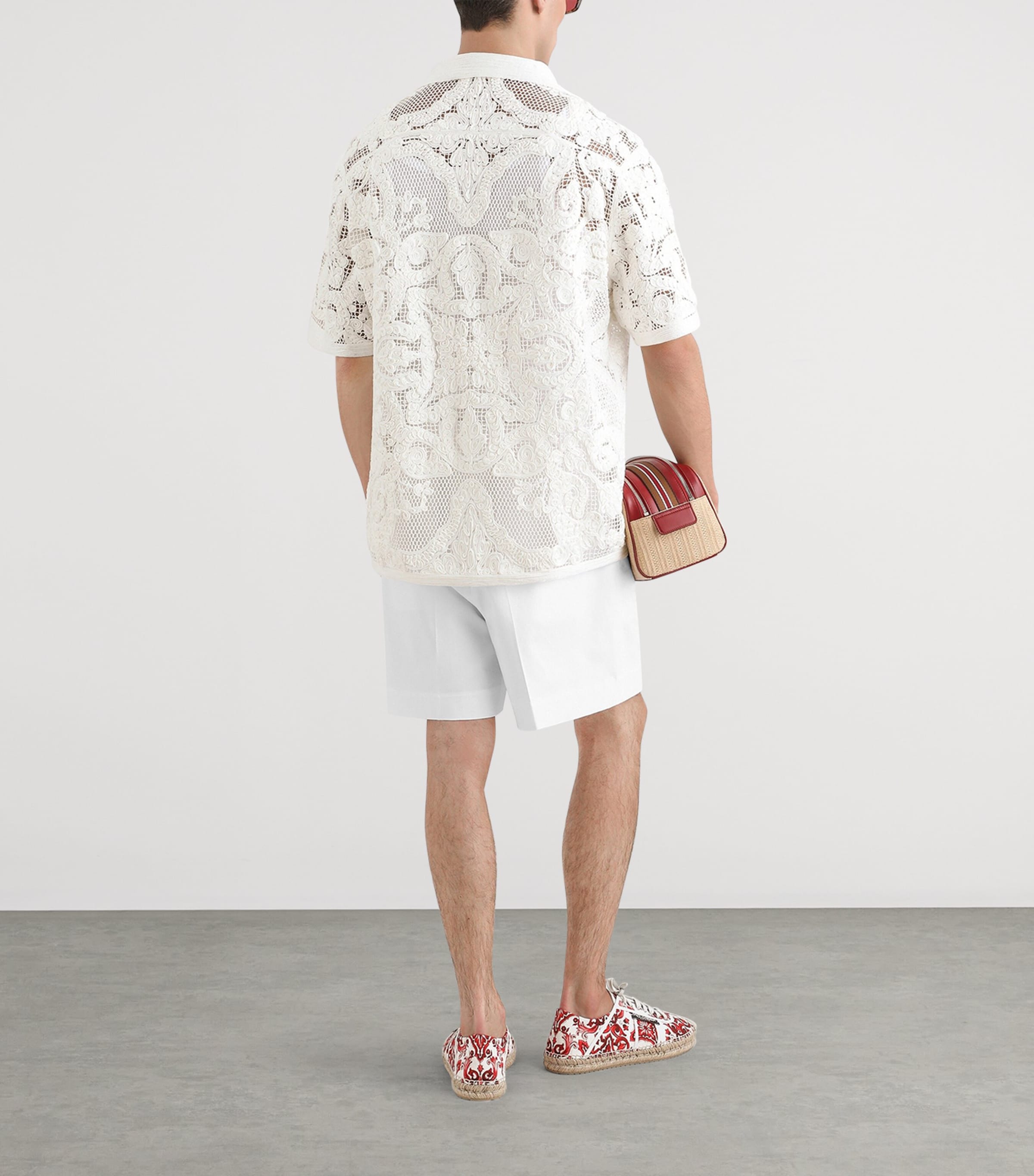 Dolce&Gabbana Mens Cotton Embroidered Short-Sleeve Shirt Panna Image 3