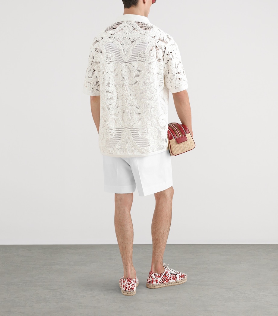 Dolce&Gabbana Mens Cotton Embroidered Short-Sleeve Shirt Panna Image 3