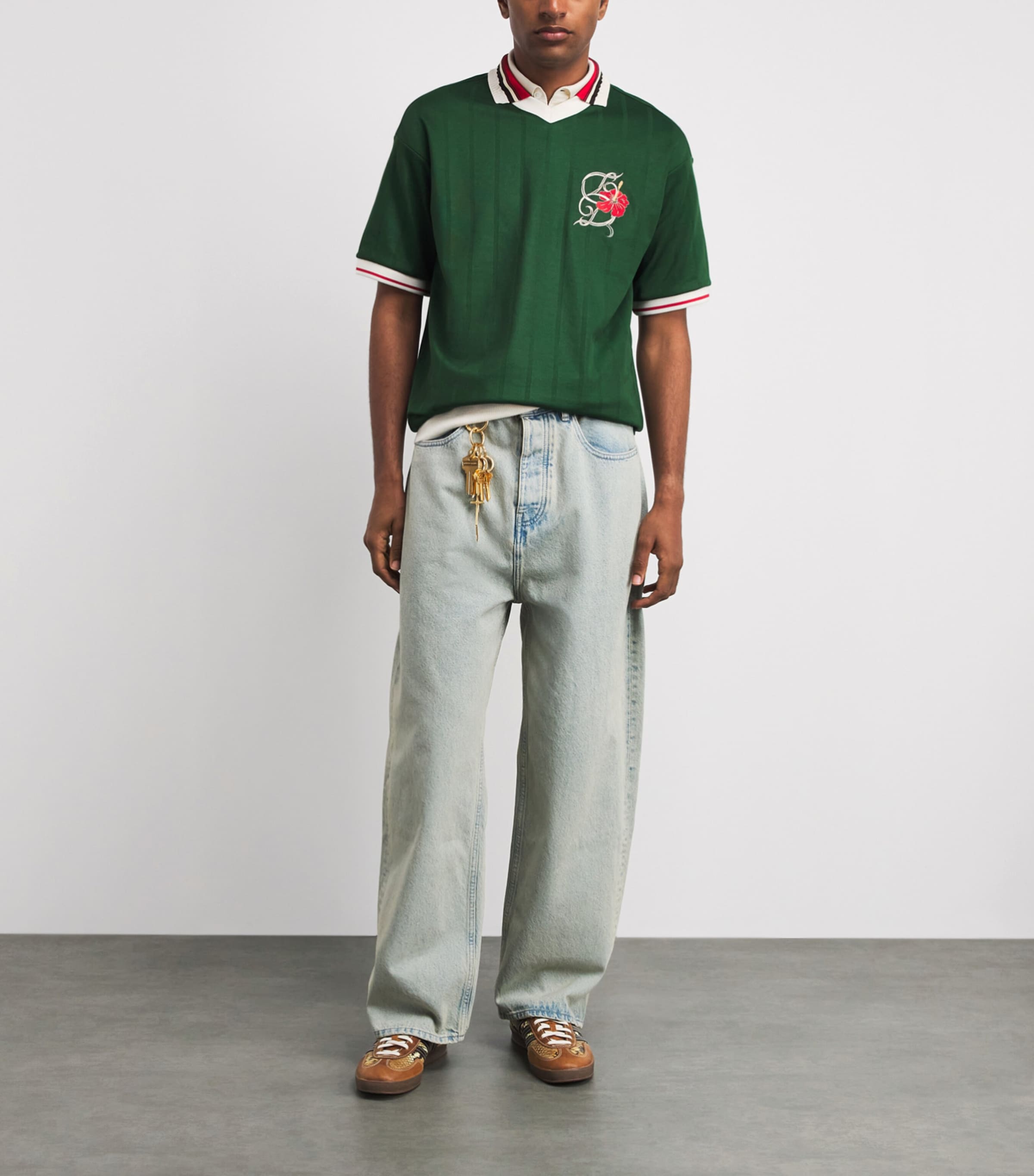 Drôle De Monsieur Mens Embroidered Hibiscus Polo Shirt Dgn / Dark Green Image 2