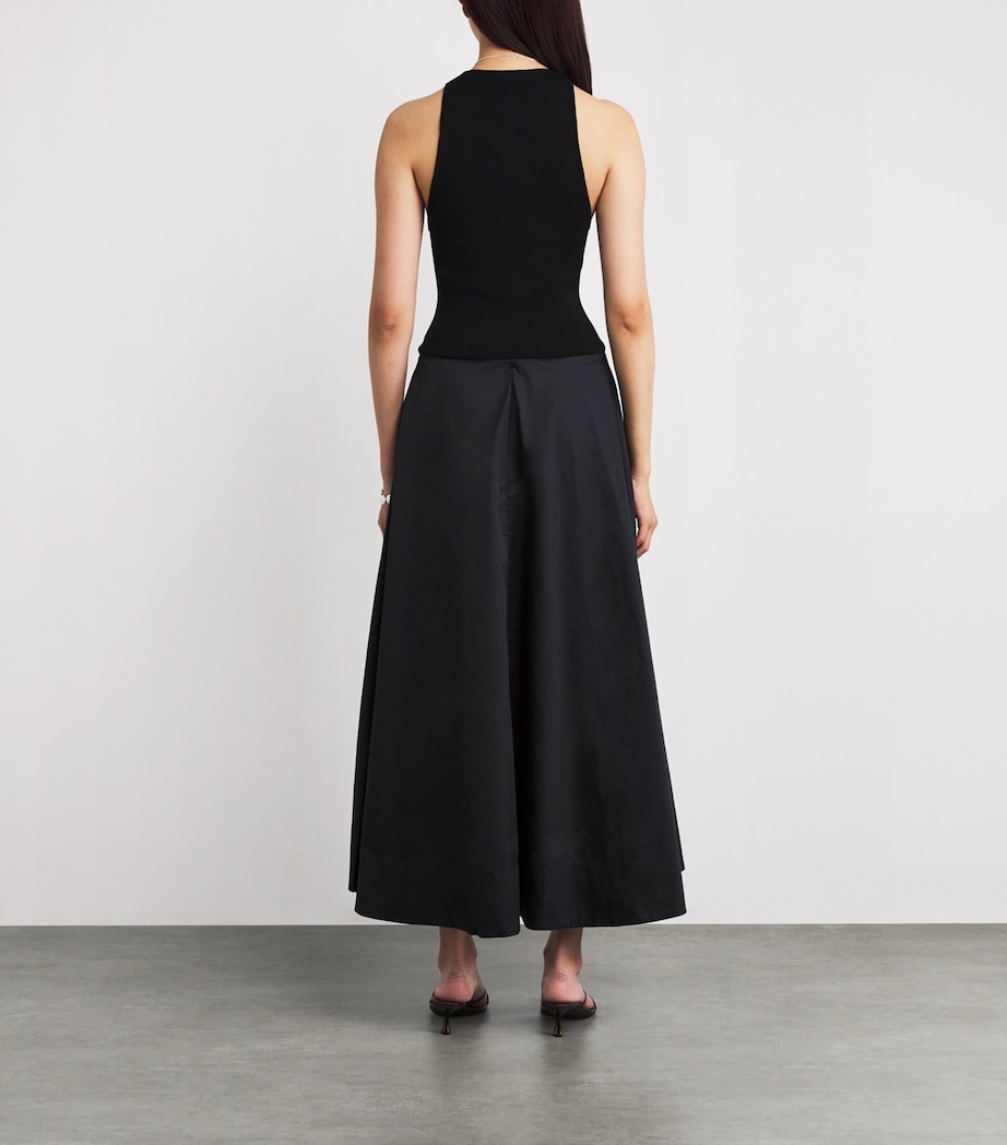 Cotton-Blend Asymmetric Maxi Dress BLACK Image 3