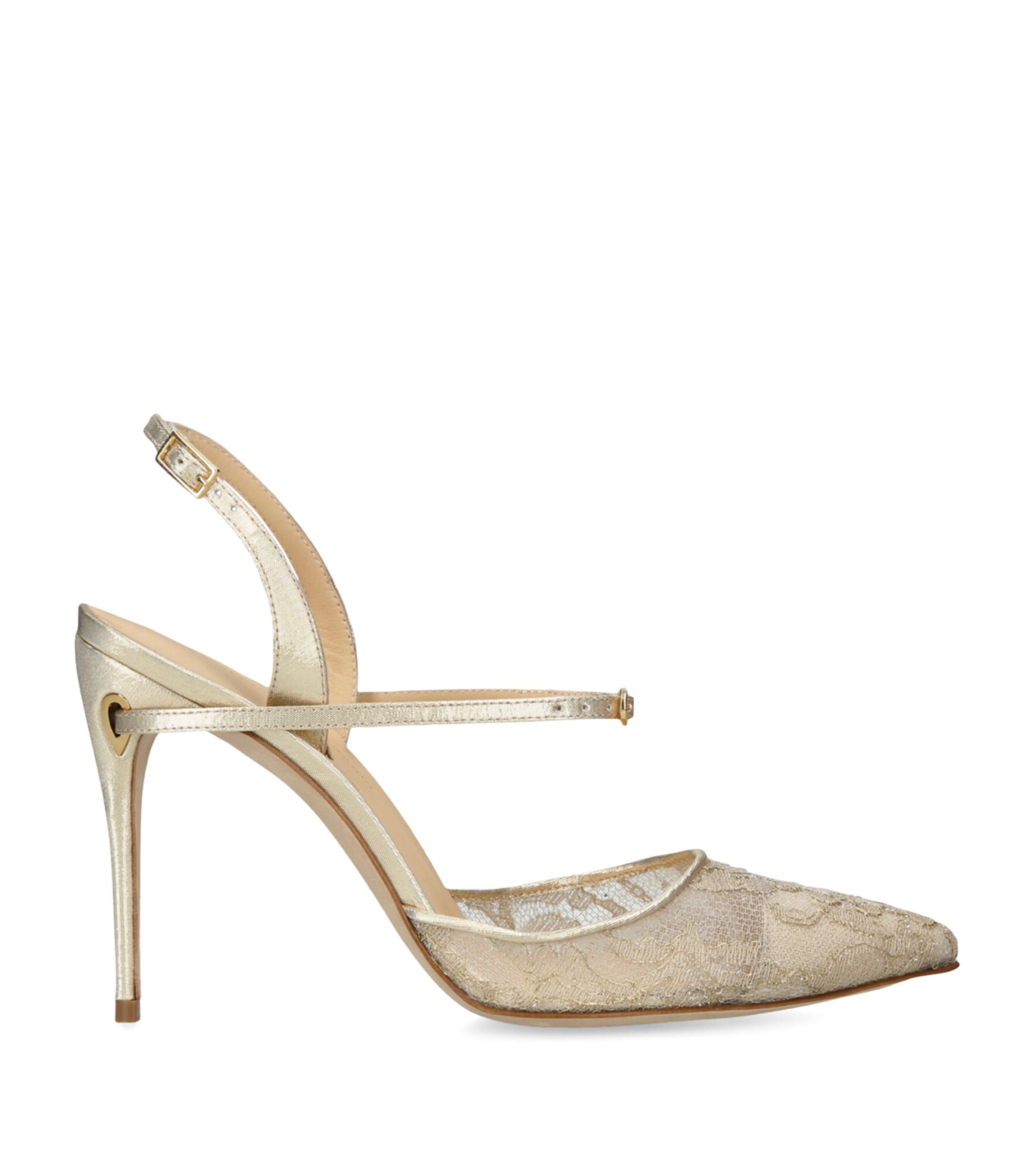 Jennifer Chamandi Lace Vittorio Slingback Heels 105 In Nude