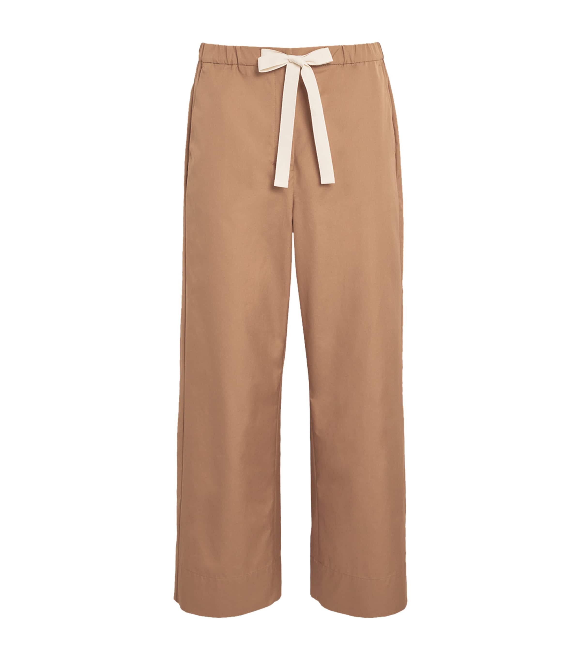 Max Mara Cotton Flared Drawstring Trousers In Beige