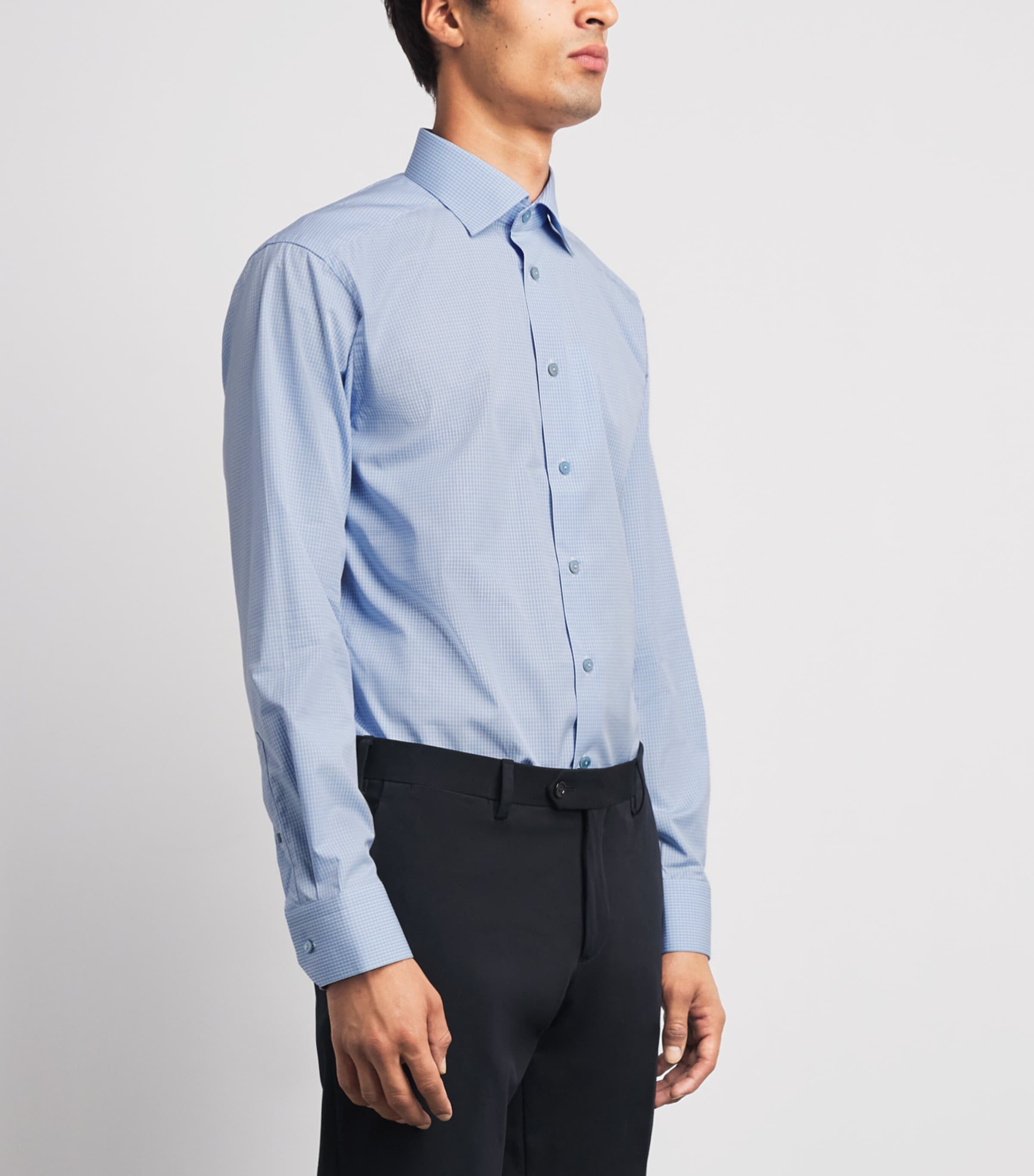 Eton Mens Supima Cotton Check Slim Fit Shirt Light Blue Image 4