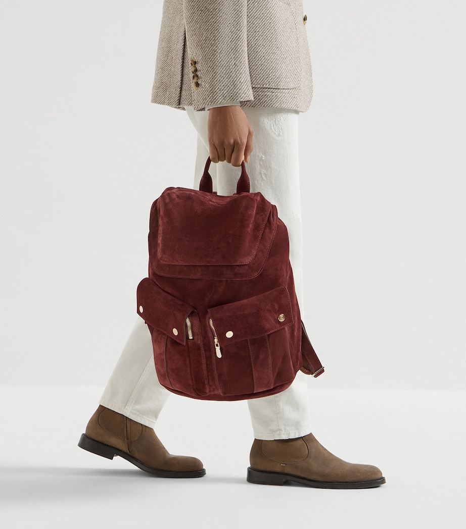 Brunello Cucinelli Suede Double-Pocket City Backpack Image 2