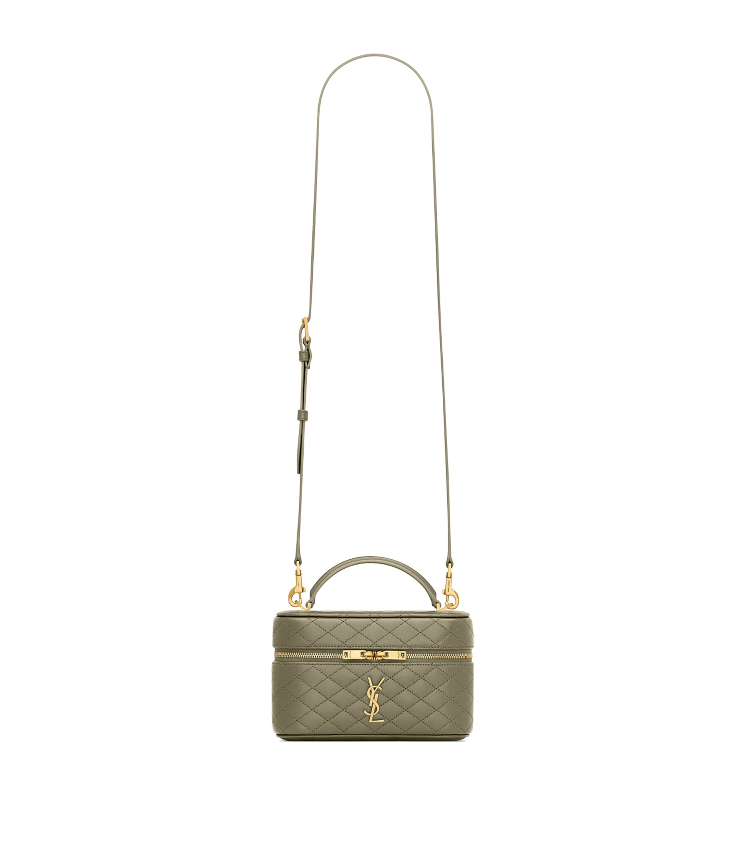 Saint Laurent Mini Leather Gaby Vanity Bag In Green
