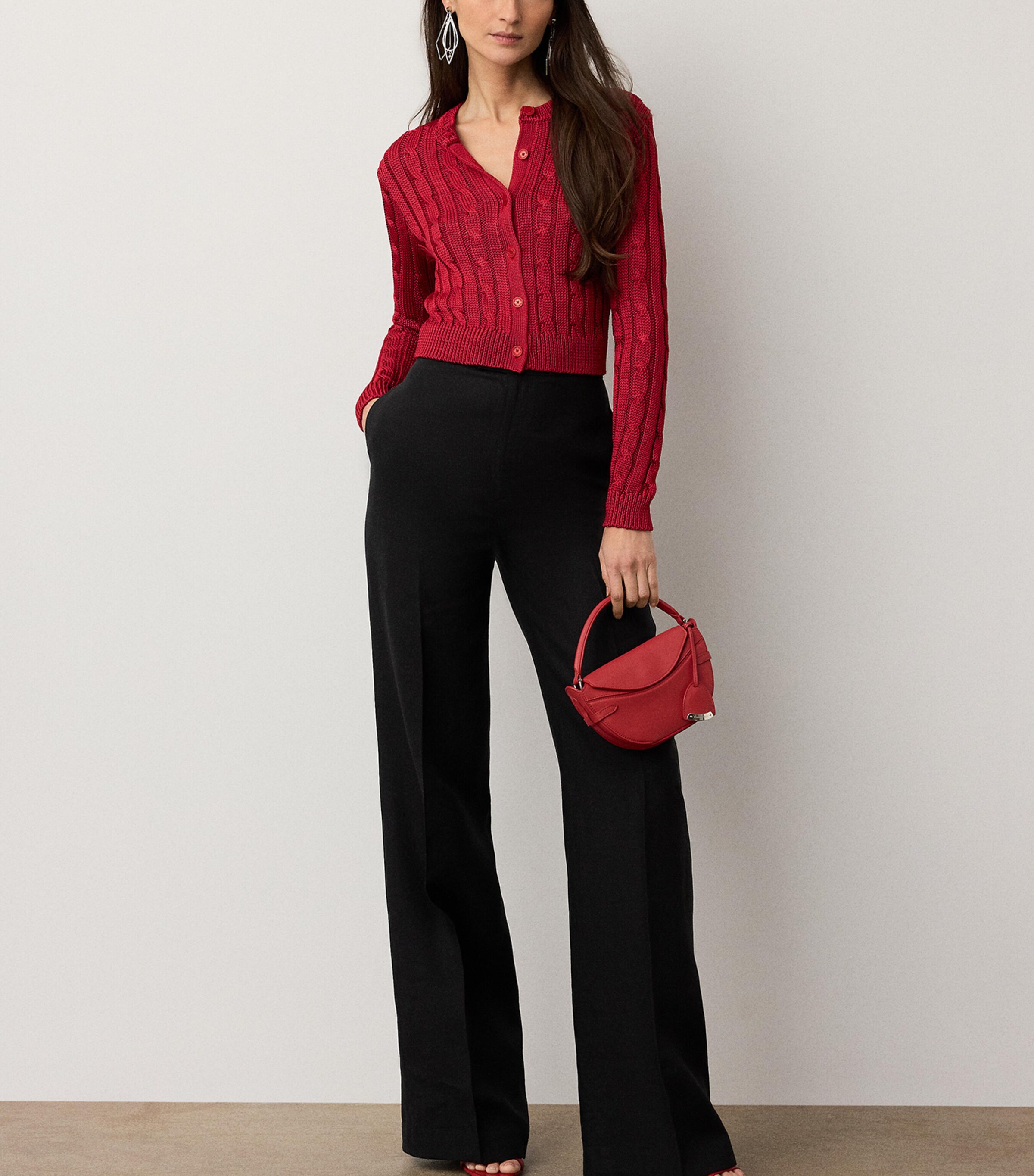 Ralph Lauren Collection Womens Silk Cable-Knit Cropped Cardigan Bright Red Image 3
