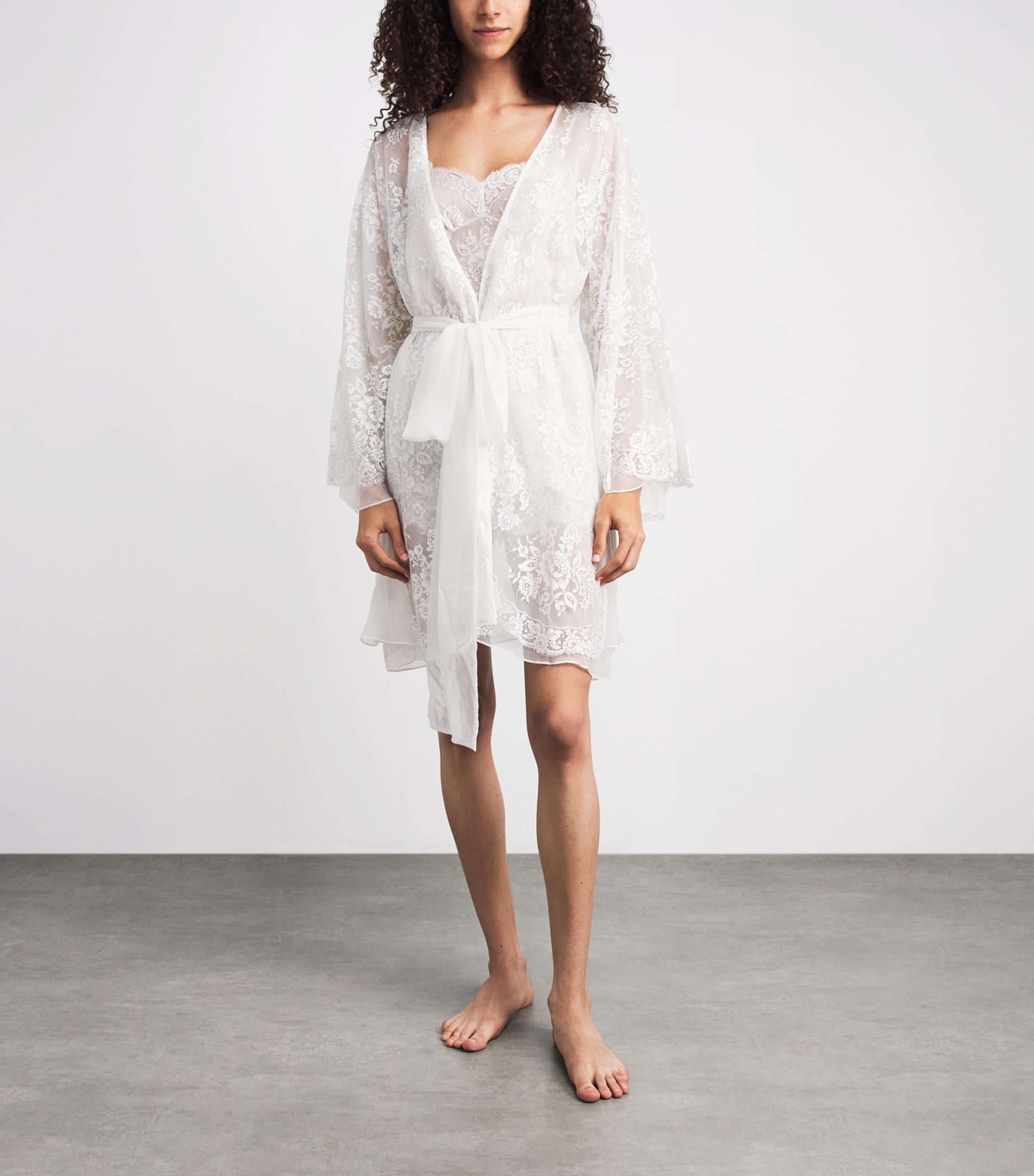 Rosamosario Womens Silk Lace Robe White Image 2