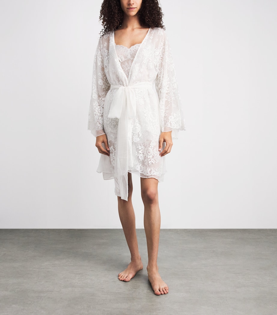 Rosamosario Womens Silk Lace Robe White Image 2