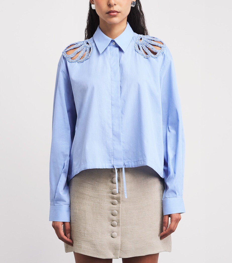 Sandro Paris Womens Cotton Embellished Shirt Sky Blue Image 4