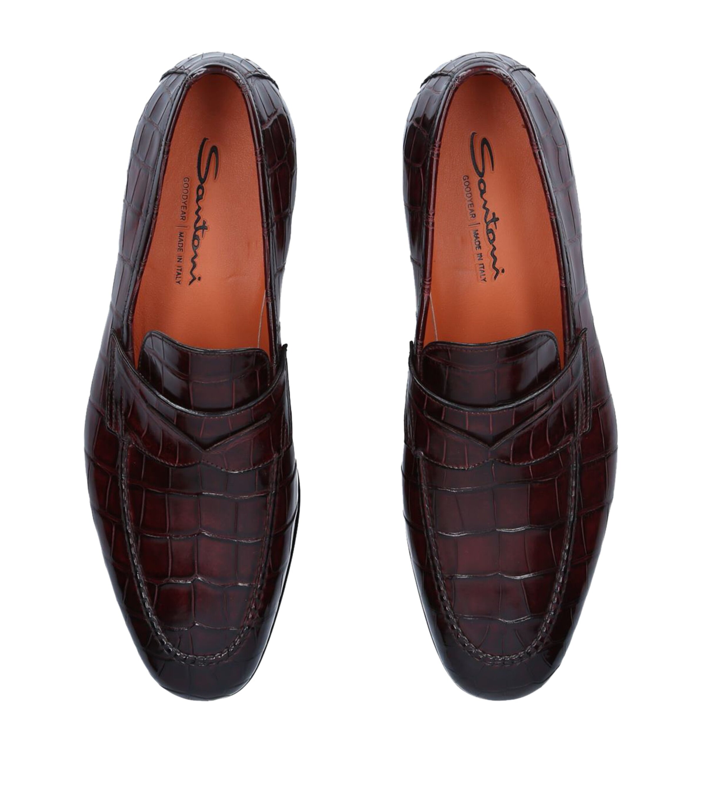 Santoni Crocodile Carlos Penny Loafers Brown Image 4