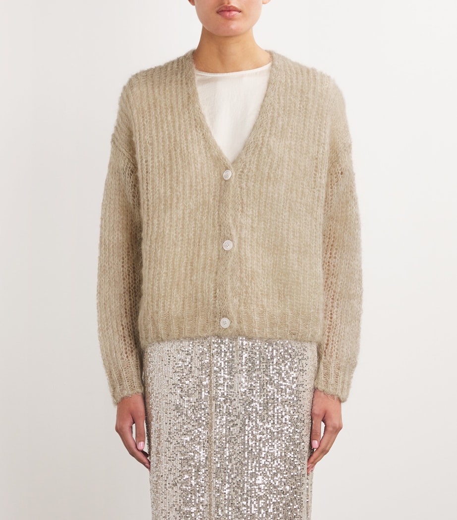 Weekend Max Mara Womens Mohair-Blend Brushed Cardigan Sand Image 3