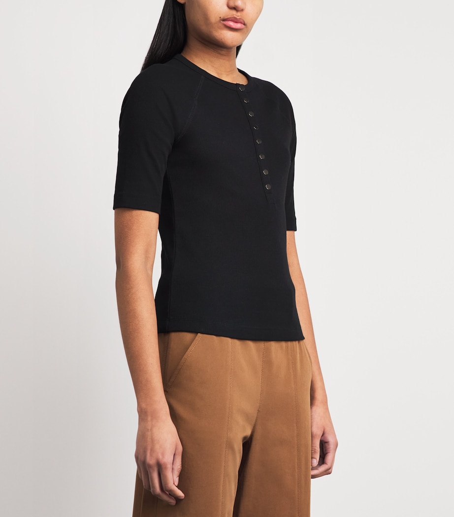 ME+EM Womens Stretch-Organic Cotton Slim Henley Top Black Image 4